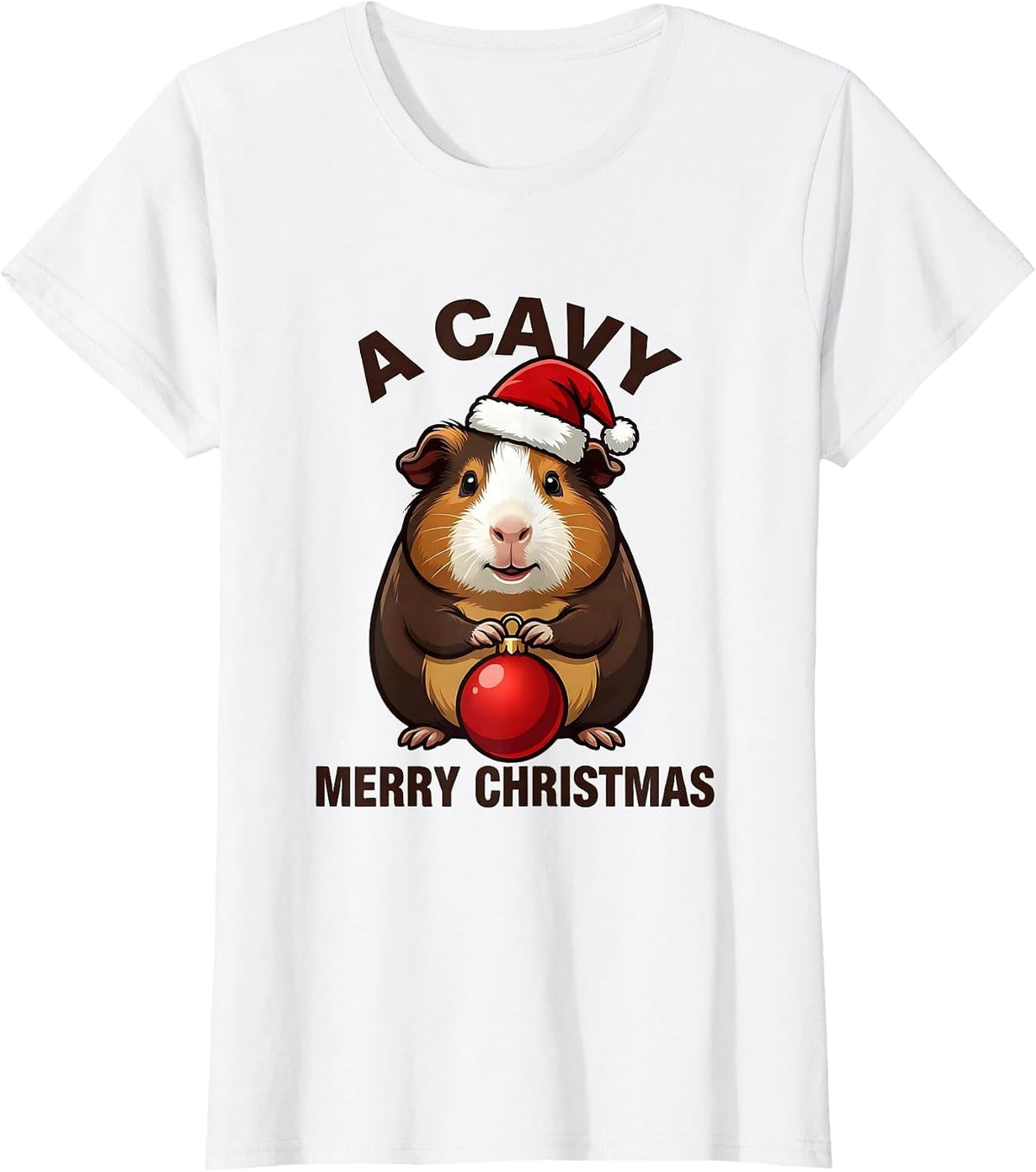 A Cavy Merry Christmas Funny Guinea Pig Santa Hat Holiday T-Shirt - White
