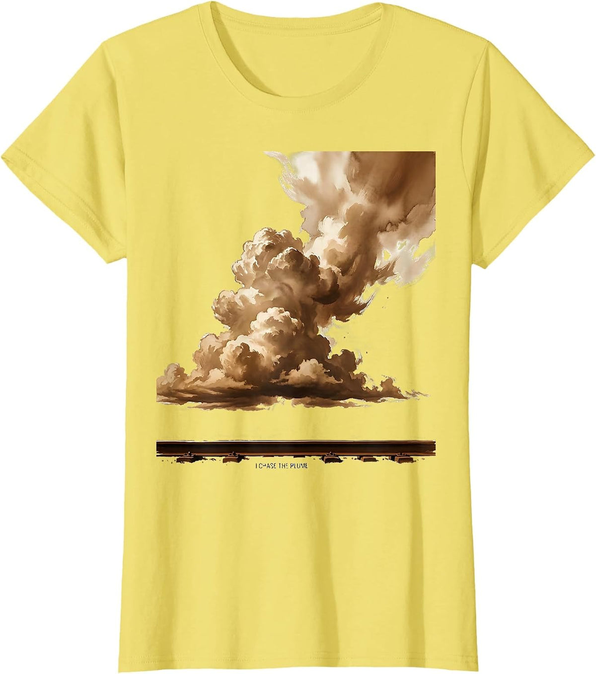 Women's I Chase The Plume Steam Locomotive Train Enthusiast Railroad T-Shirt - Lemon Yellow