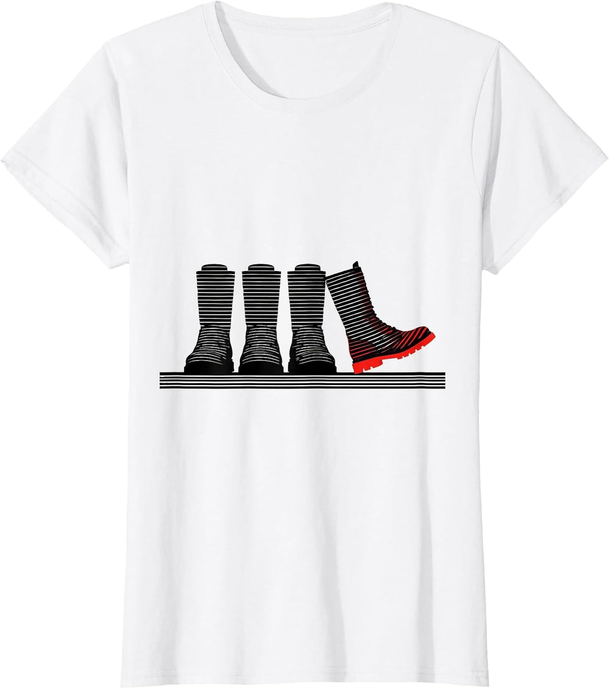 Dancing Boot Silhouettes Disrupted Stripe Graphic Line Dance T-Shirt - White