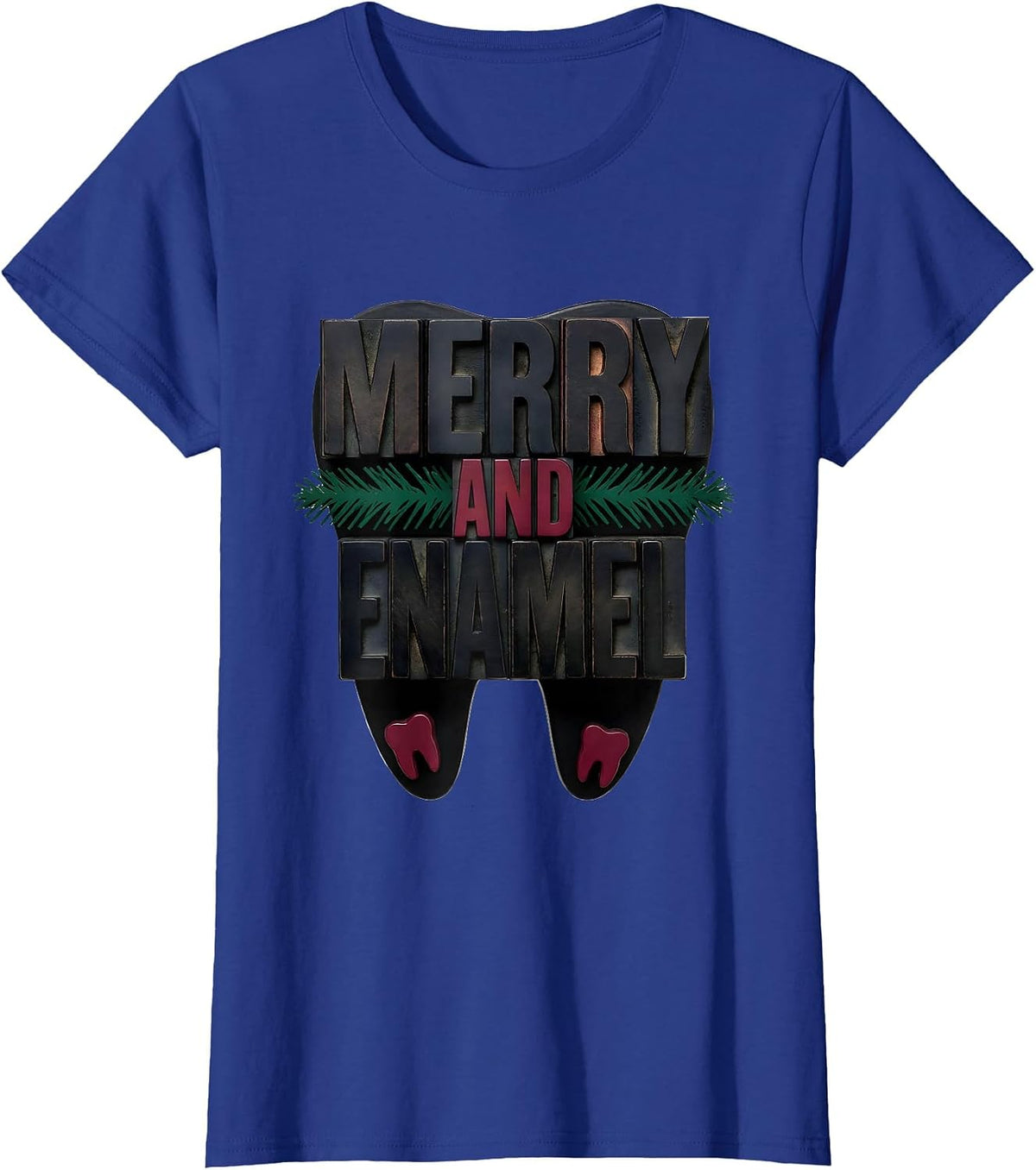 Women's Merry and Enamel Funny Dental Christmas Dentist Dental T-Shirt - Royal Blue