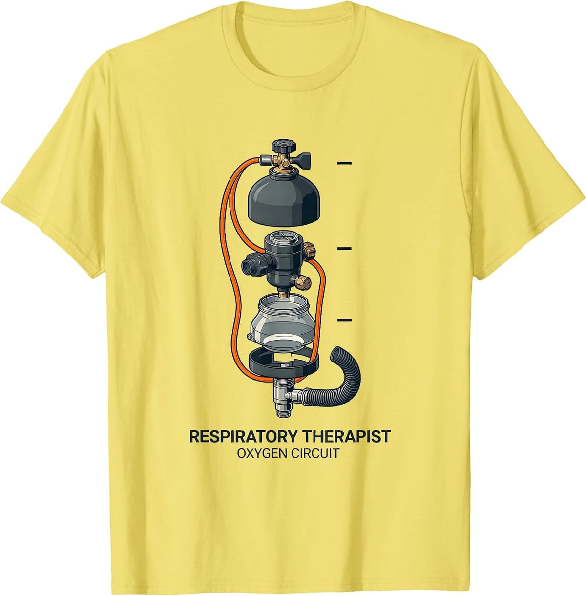 Men's Respiratory Therapist Oxygen Circuit Exploded View Medical T-Shirt - Lemon Yellow