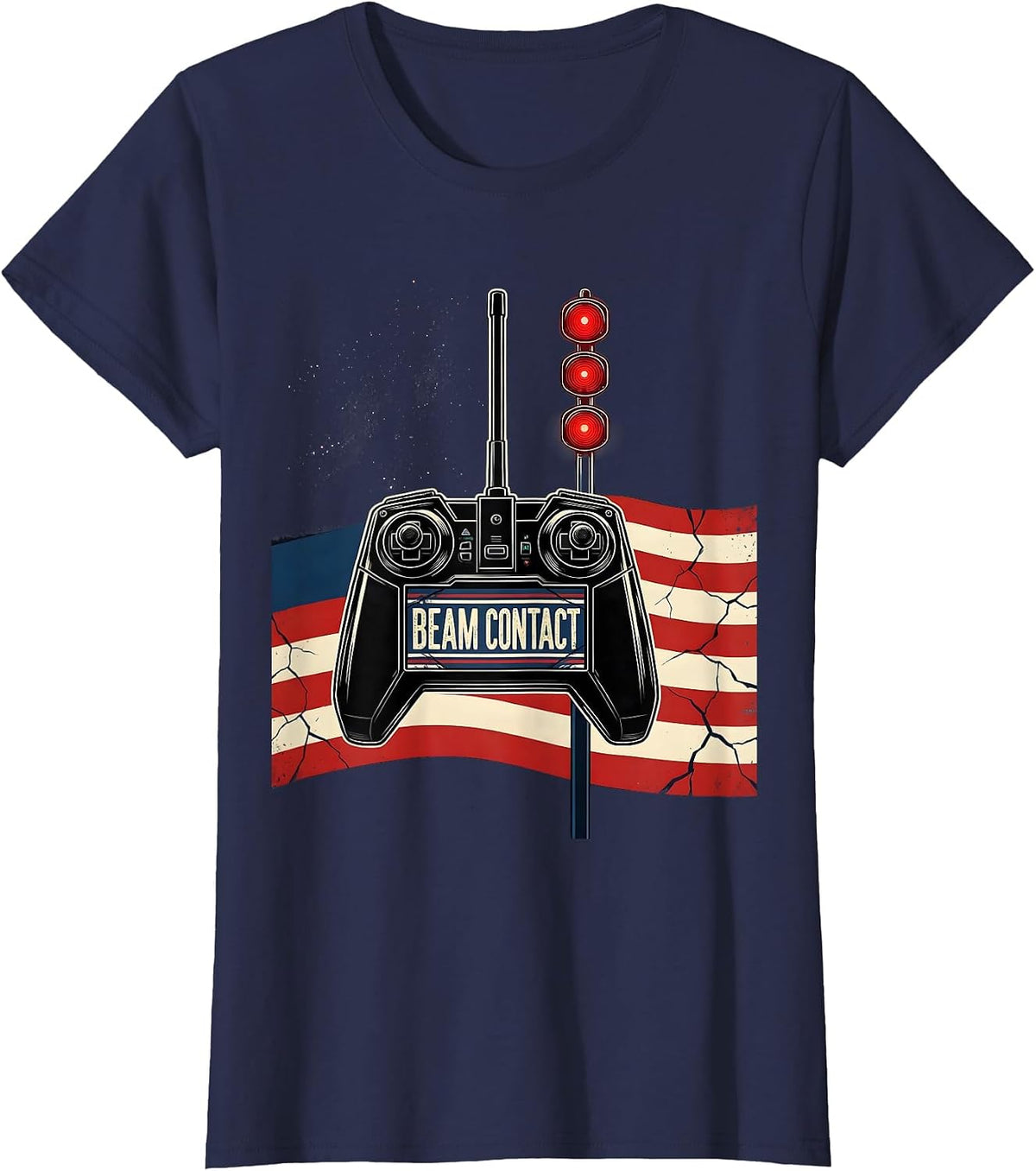 Women's Beam Contact Patriotic RC Racing American Flag Hobbyist Gift T-Shirt - Navy Blue