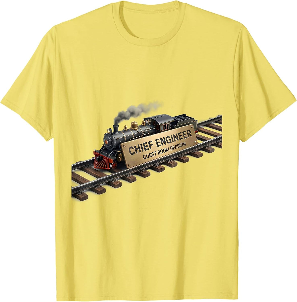 Men's Chief Engineer Guest Room Division Vintage Steam Train T-Shirt - Lemon Yellow
