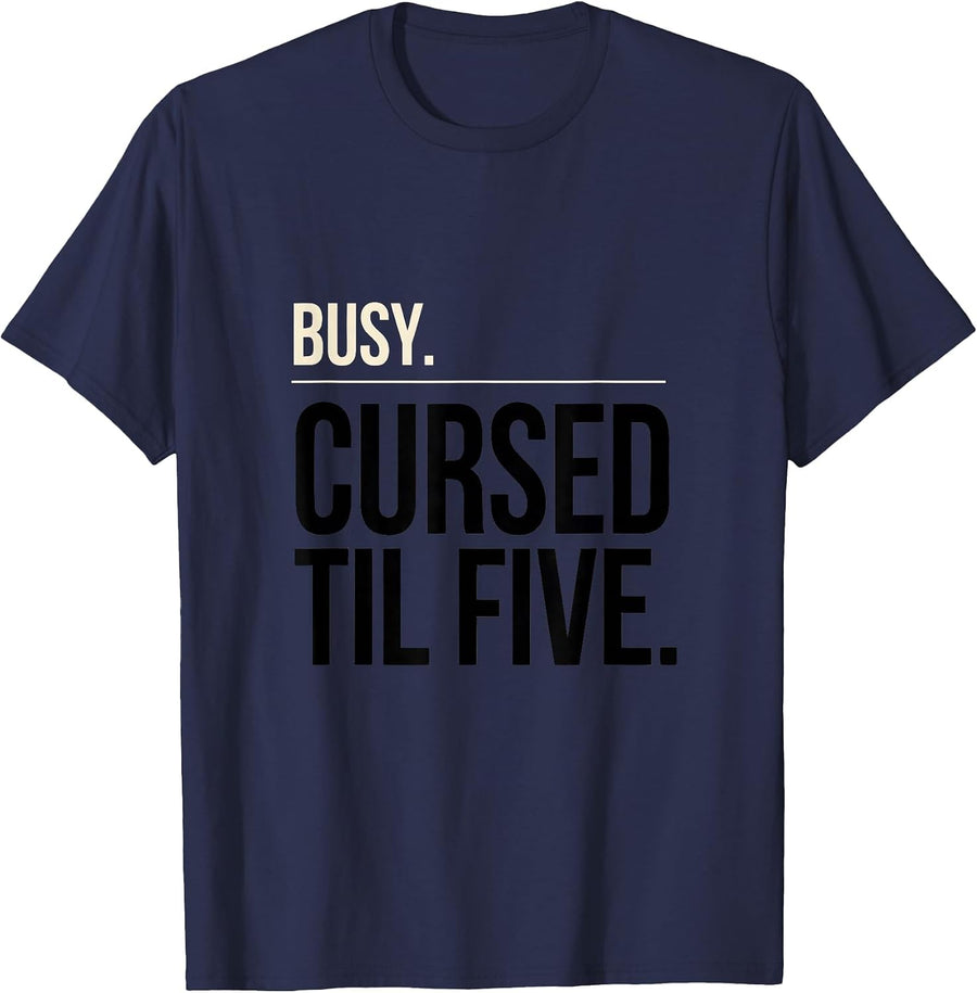 Busy. Cursed Til Five Kawaii Goth Anime Girl Aesthetic T-Shirt - Navy Blue