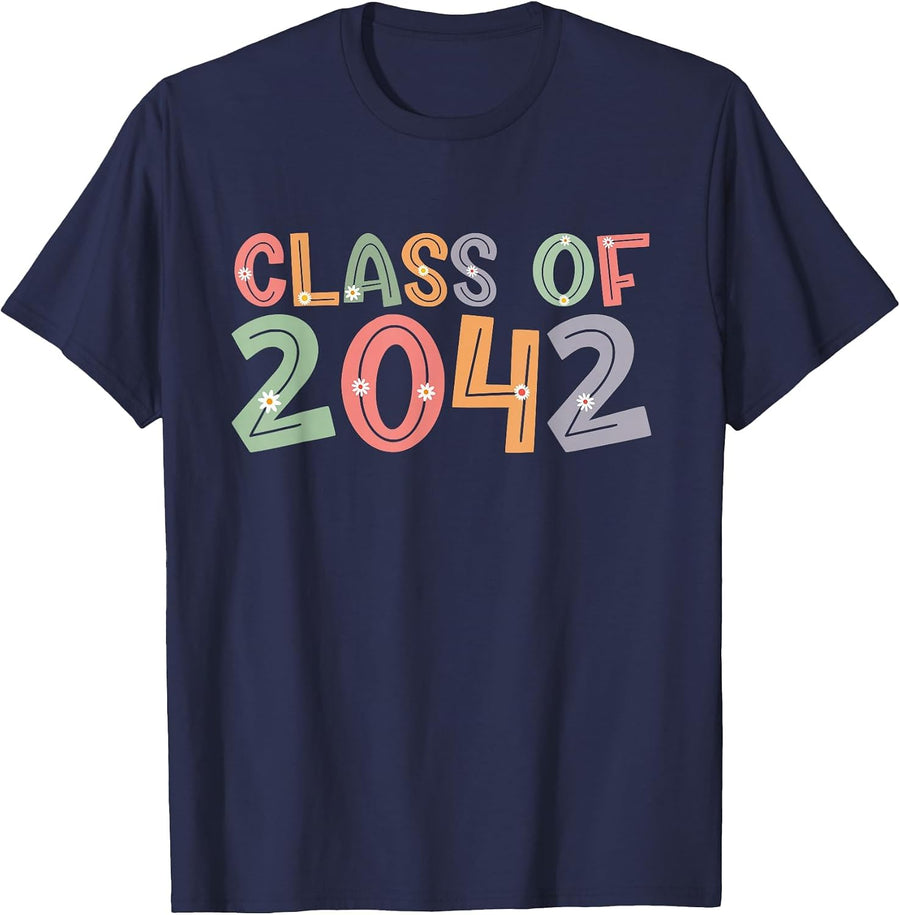 Class of 2042 Grow with Me Graduation First Day of School T-Shirt - Navy Blue