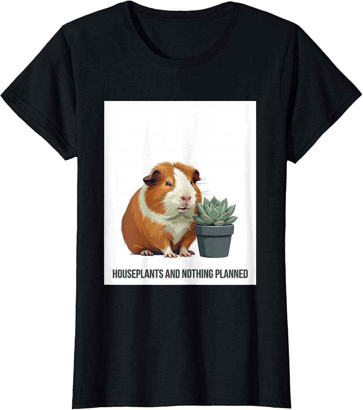 Houseplants And Nothing Planned Cute Kawaii Anime Animal T-Shirt - Black