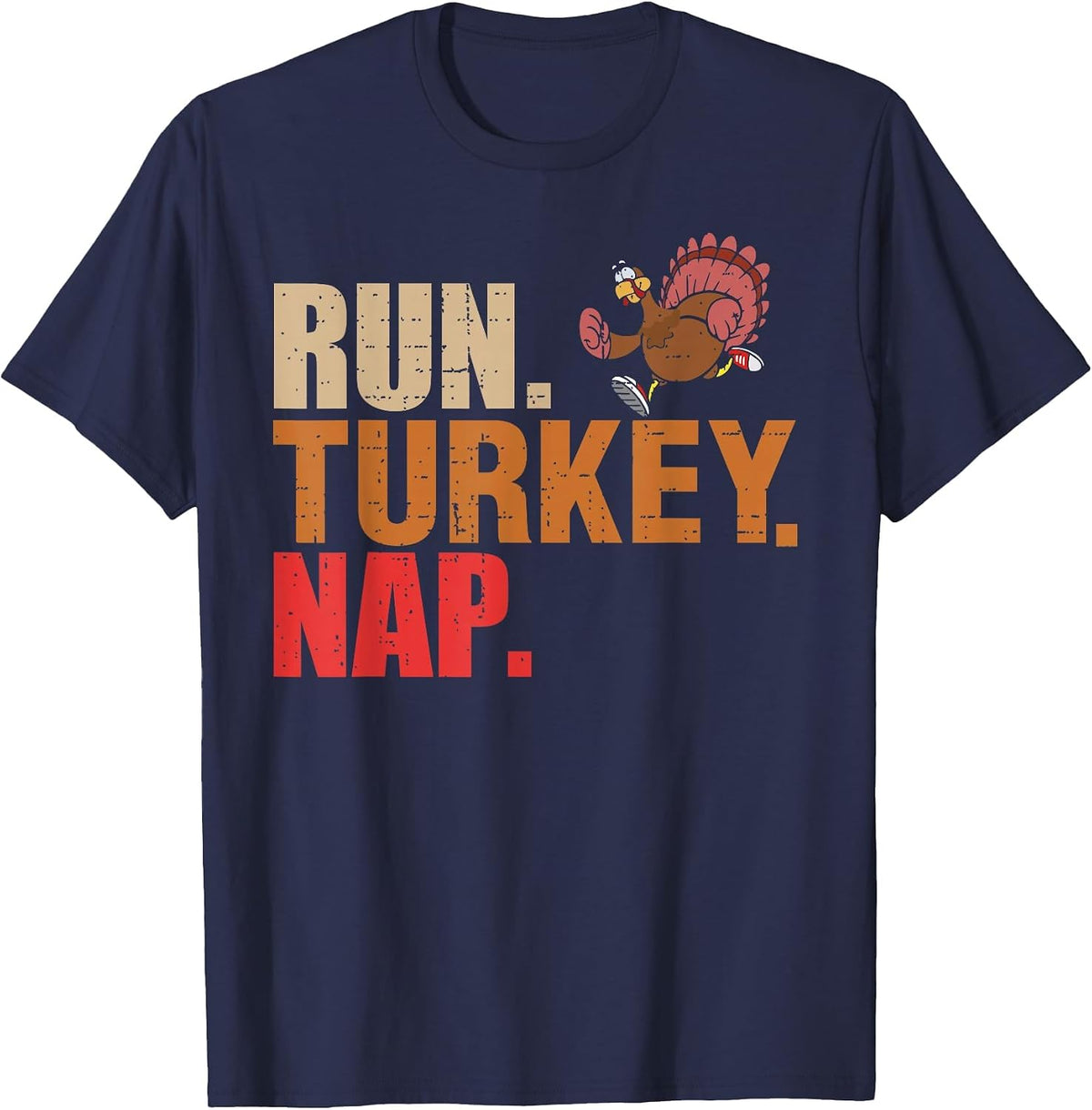 Funny Run Turkey Nap Turkey Trot 2024 Thanksgiving Marathon T-Shirt - Navy Blue