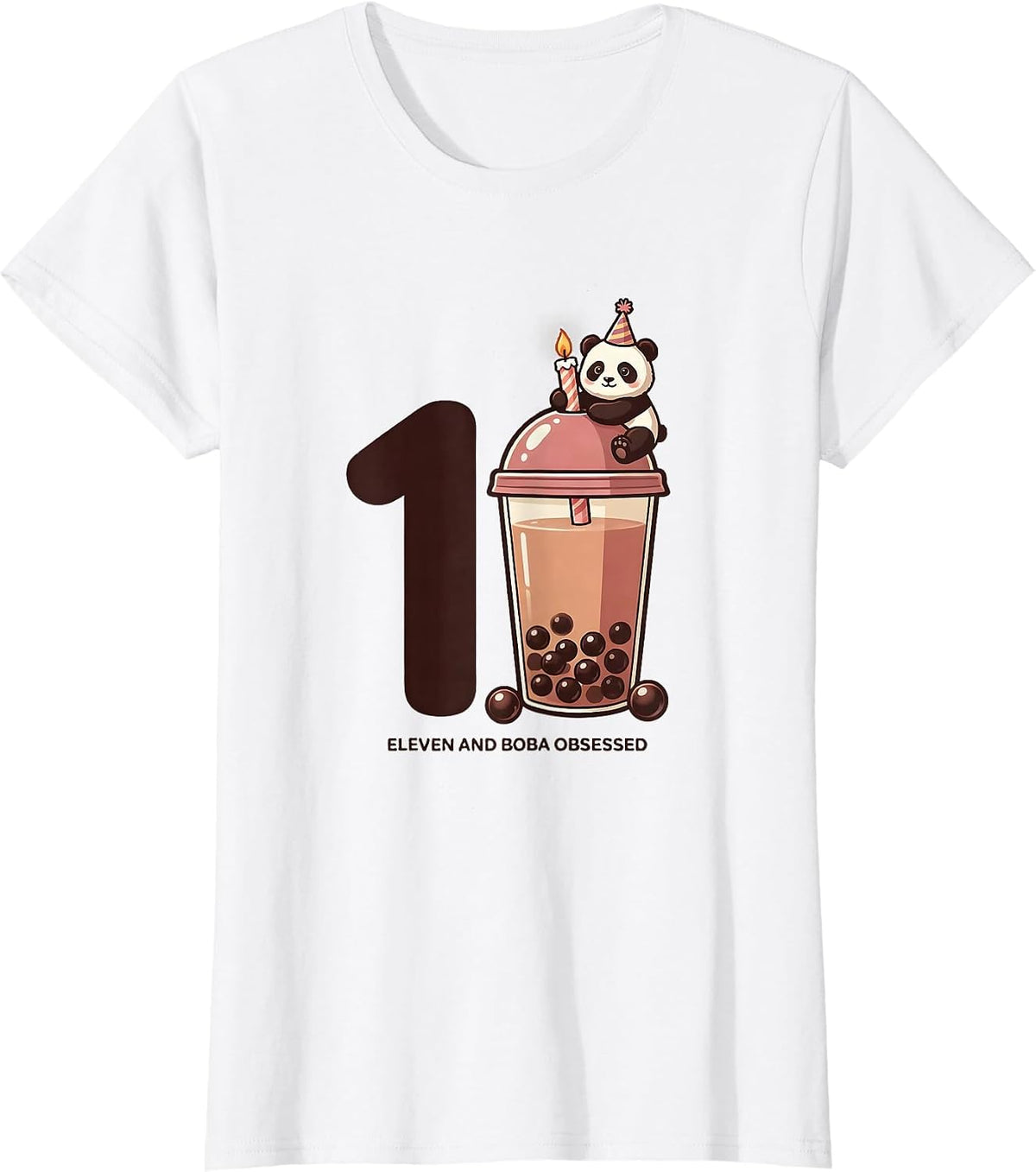 Women's Eleven And Boba Obsessed Cute Kawaii Panda Birthday Gift T-Shirt - White