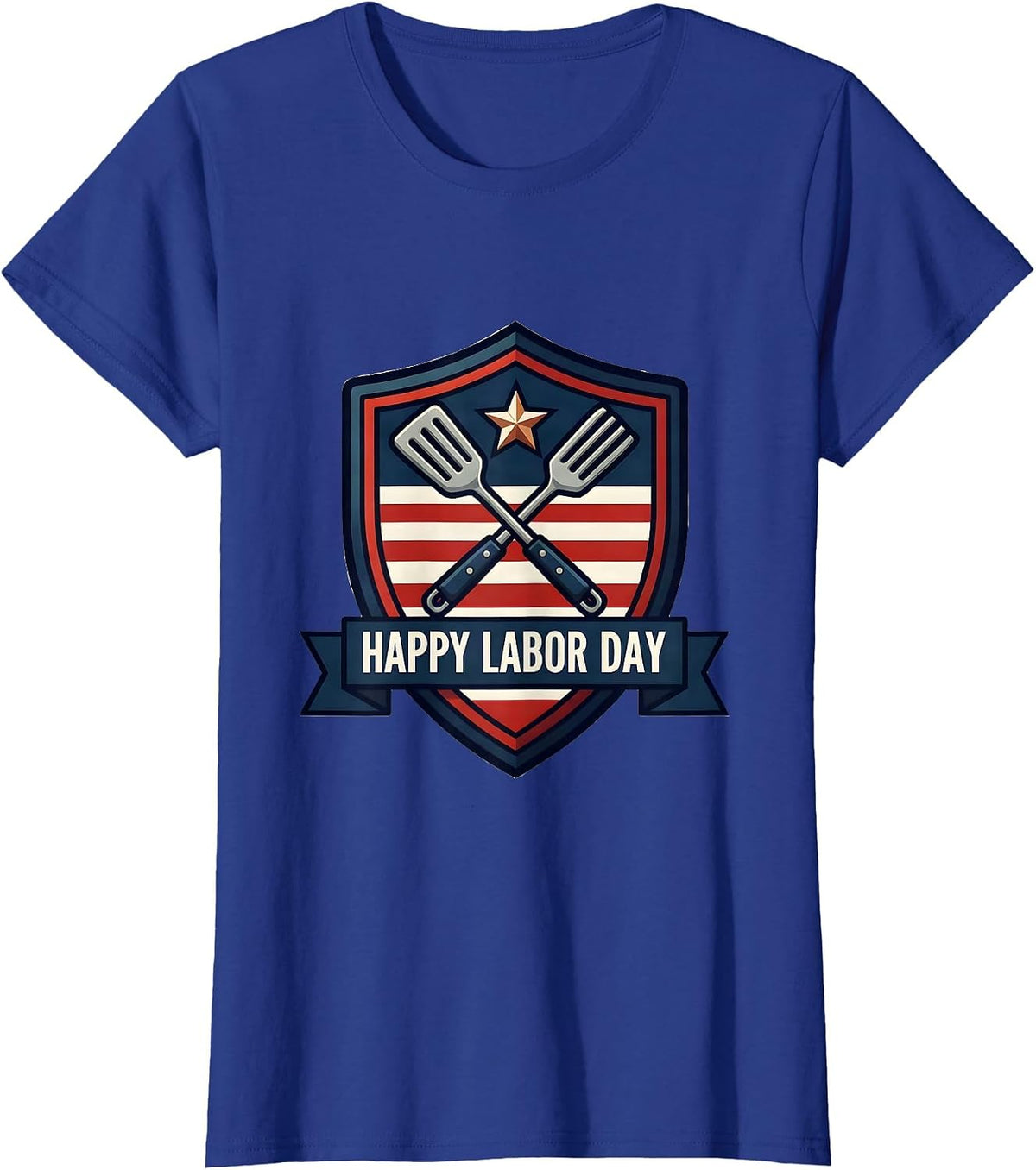 Women's Happy Labor Day Patriotic Americana Shield Emblem BBQ Gift T-Shirt - Royal Blue