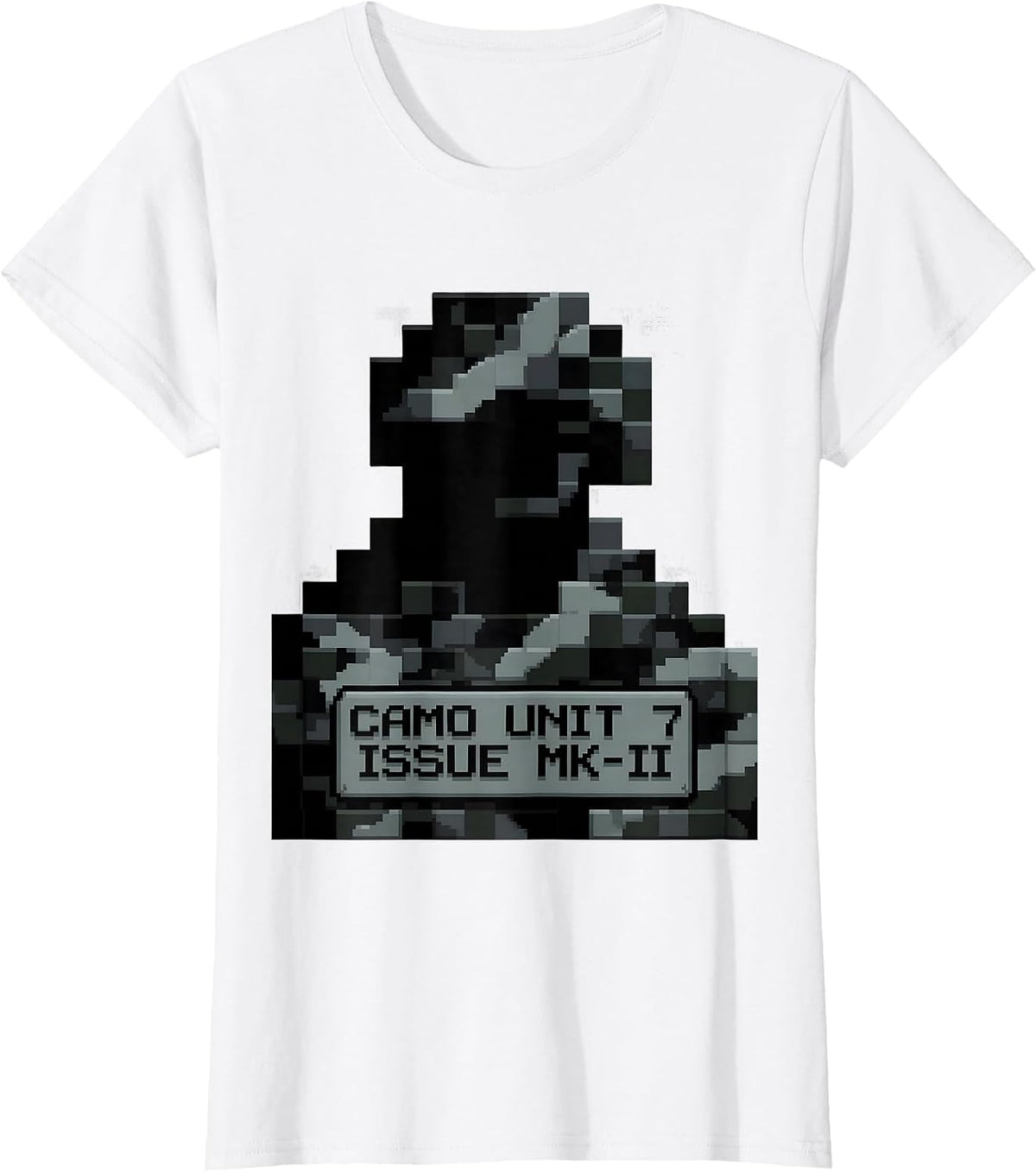 CAMO UNIT 7 ISSUE MK-II Pixel Art Black Camo Pattern T-Shirt - White