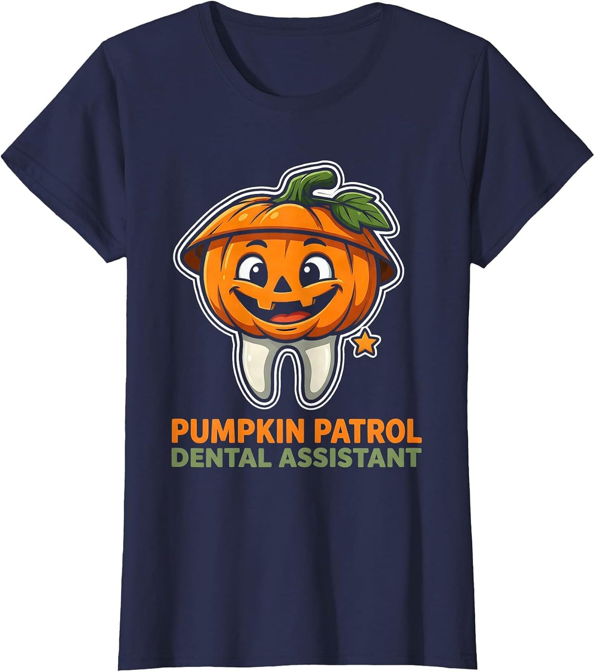 Women's Pumpkin Patrol Dental Assistant Cartoon Halloween Dental T-Shirt - Navy Blue