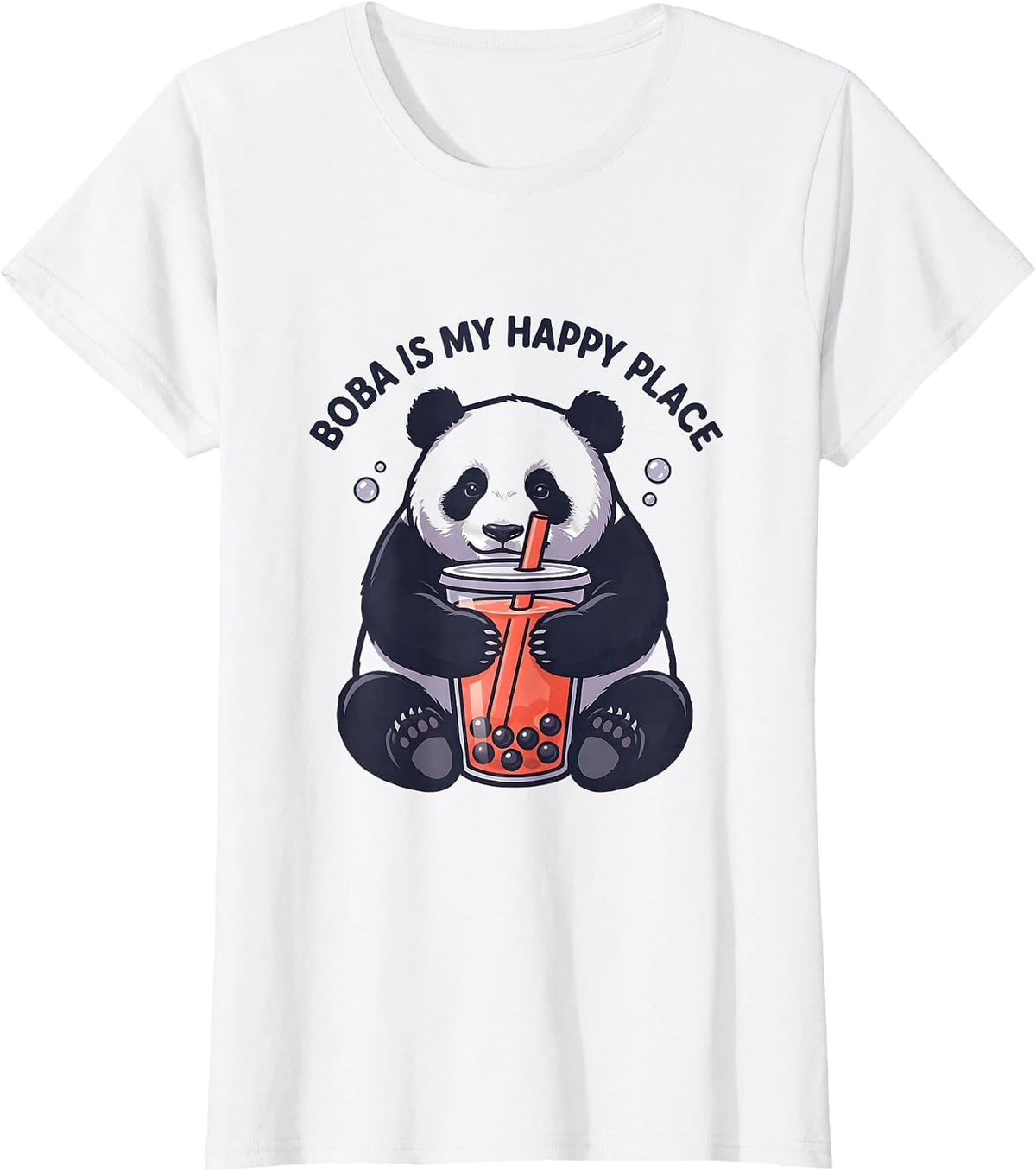 Boba Is My Happy Place Kawaii Panda Boba Tea Lover T-Shirt - White