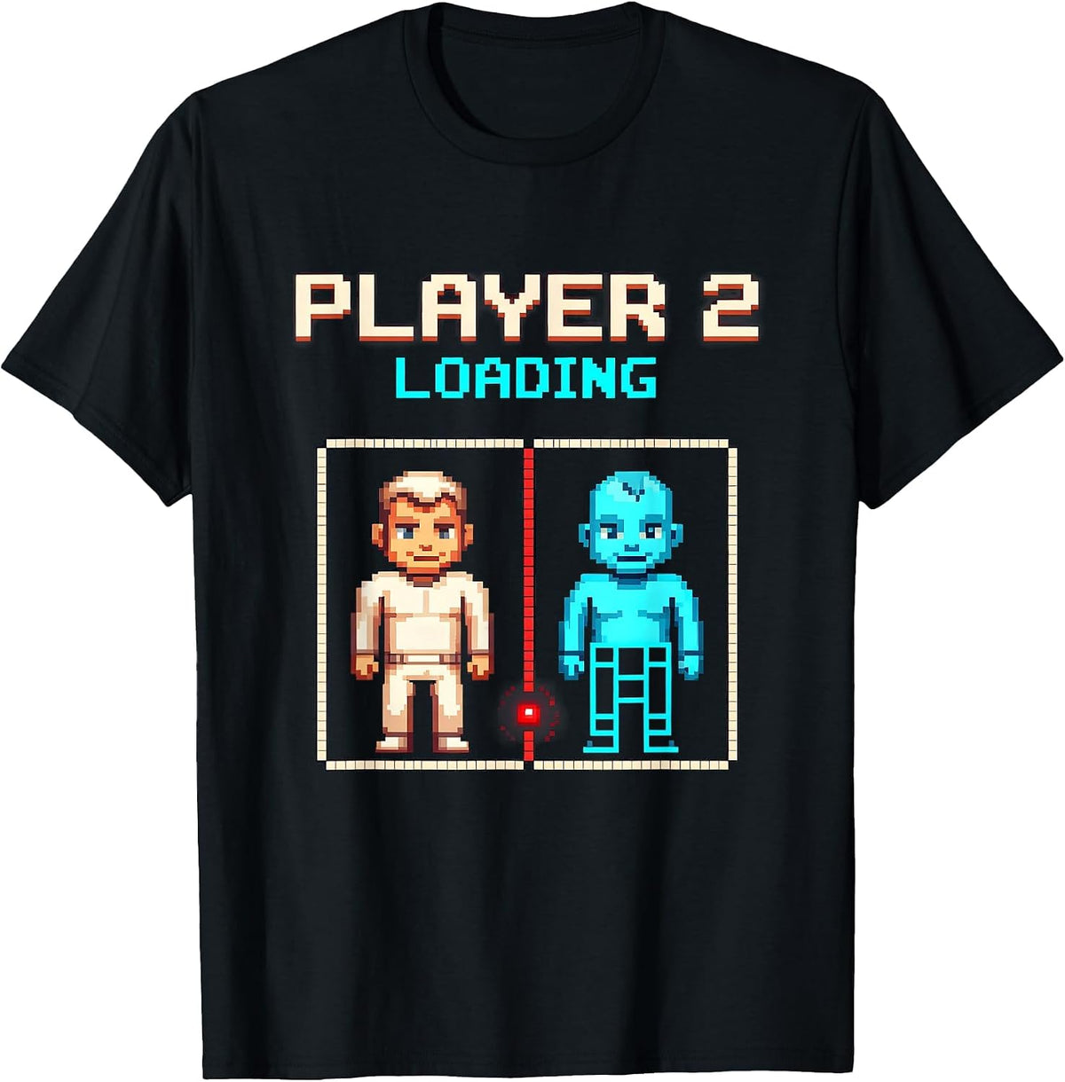 Men's Player 2 Loading Pixel Art Gamer Dad Pregnancy Announcement T-Shirt - Black