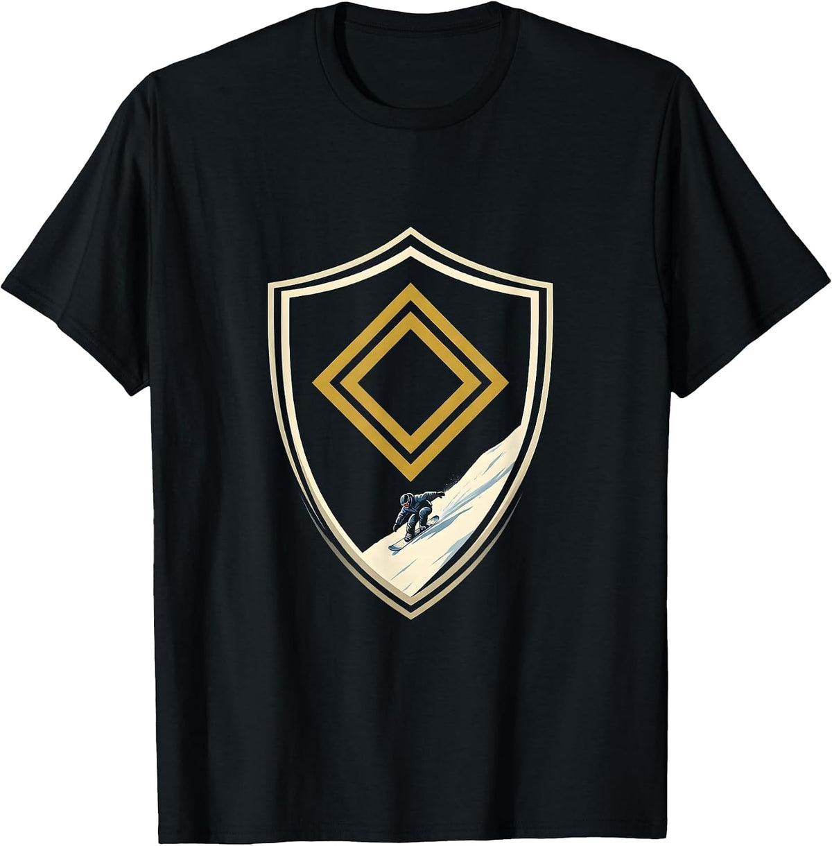 Men's Double Diamond Snowboarder Shield Ski Dad Humor T-Shirt - Black