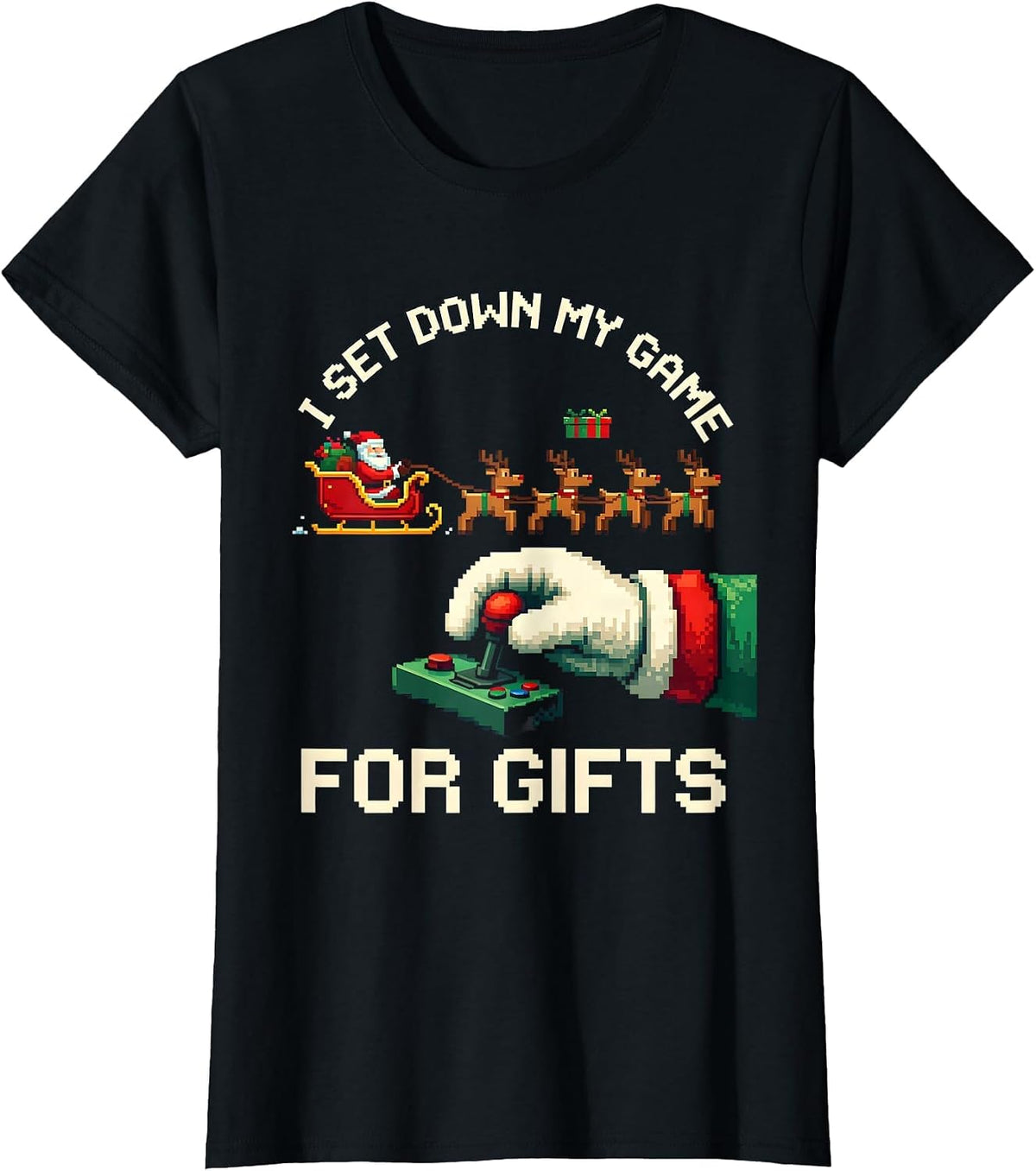 I Set Down My Game For Gifts Funny Gamer Christmas Pixel Art T-Shirt - Black
