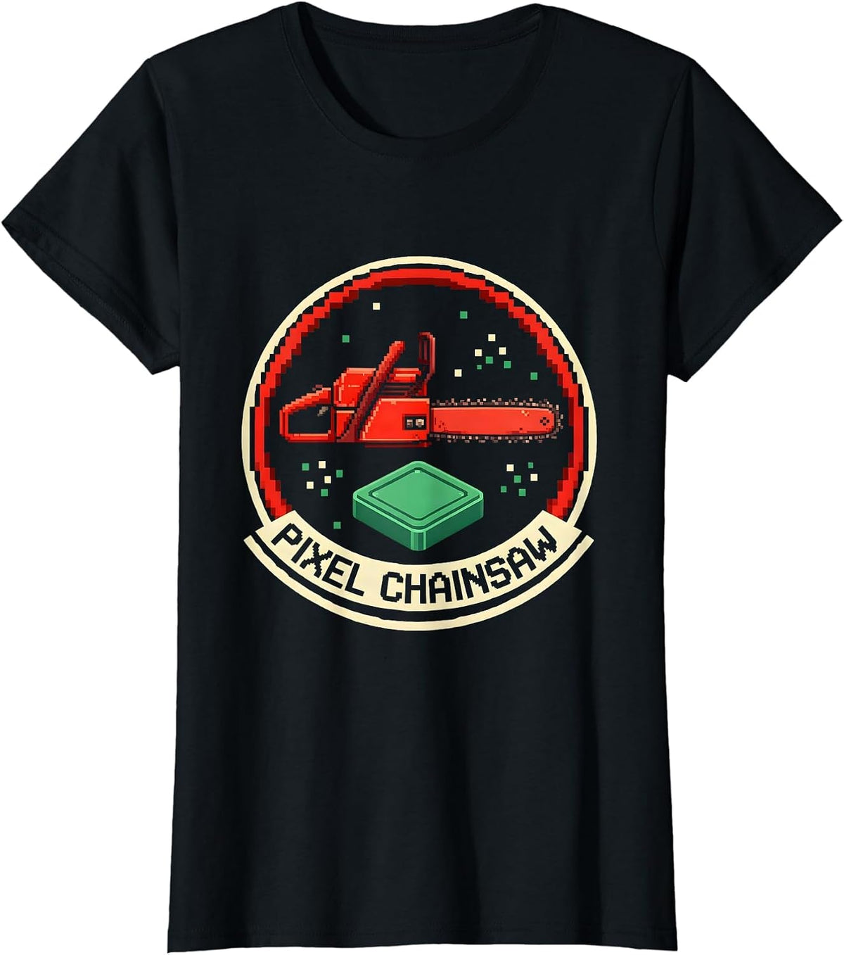 Pixel Chainsaw Retro Arcade Halloween Group Costume T-Shirt - Black