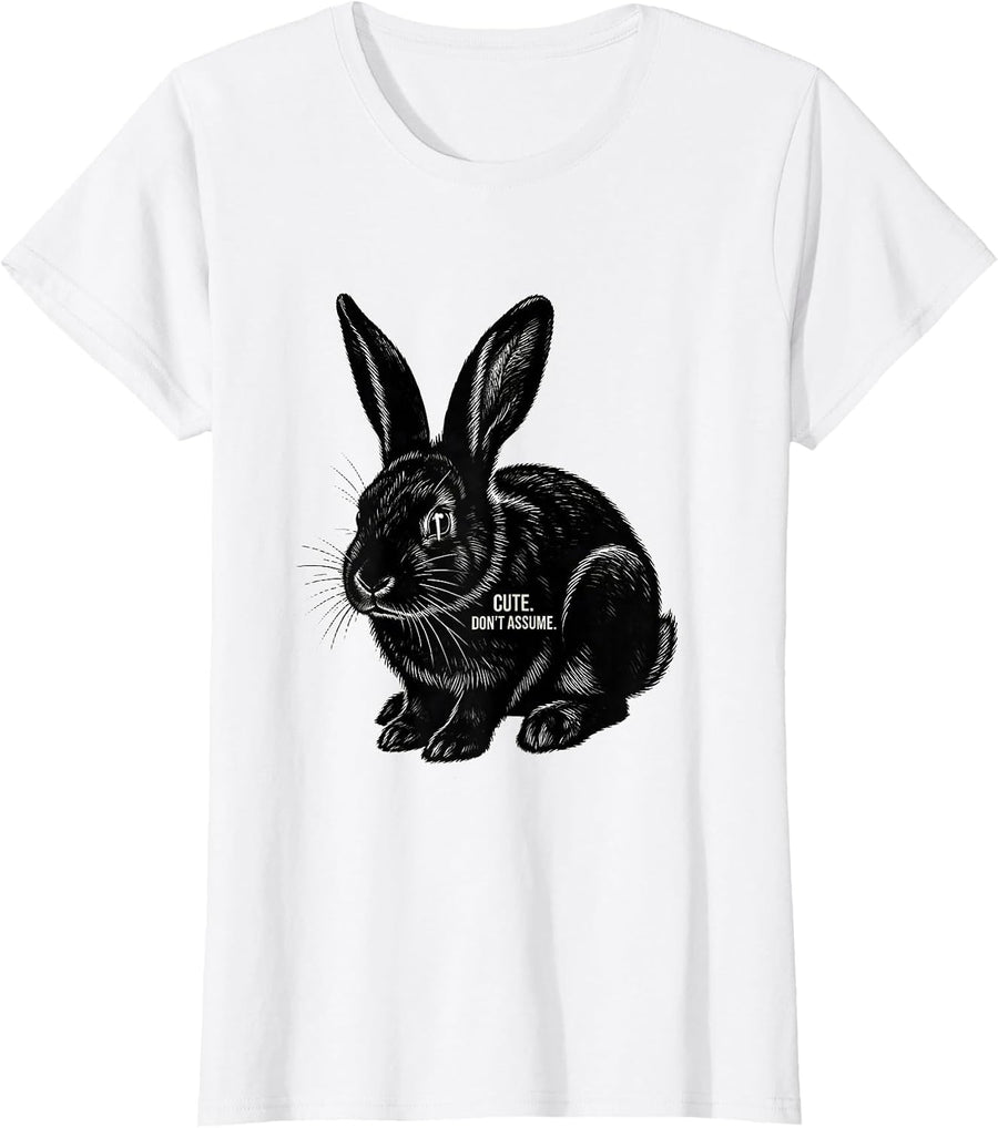 Women's Cute. Don't Assume Creepy Cute Bunny Alt Goth Horror T-Shirt - White