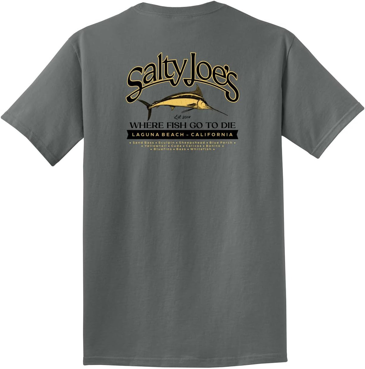JOES SURF SHOP Men's Garment Dyed Graphic T-Shirt Collection,100% Pigment-Dyed Cotton - Coal \/ Fish Count Logo