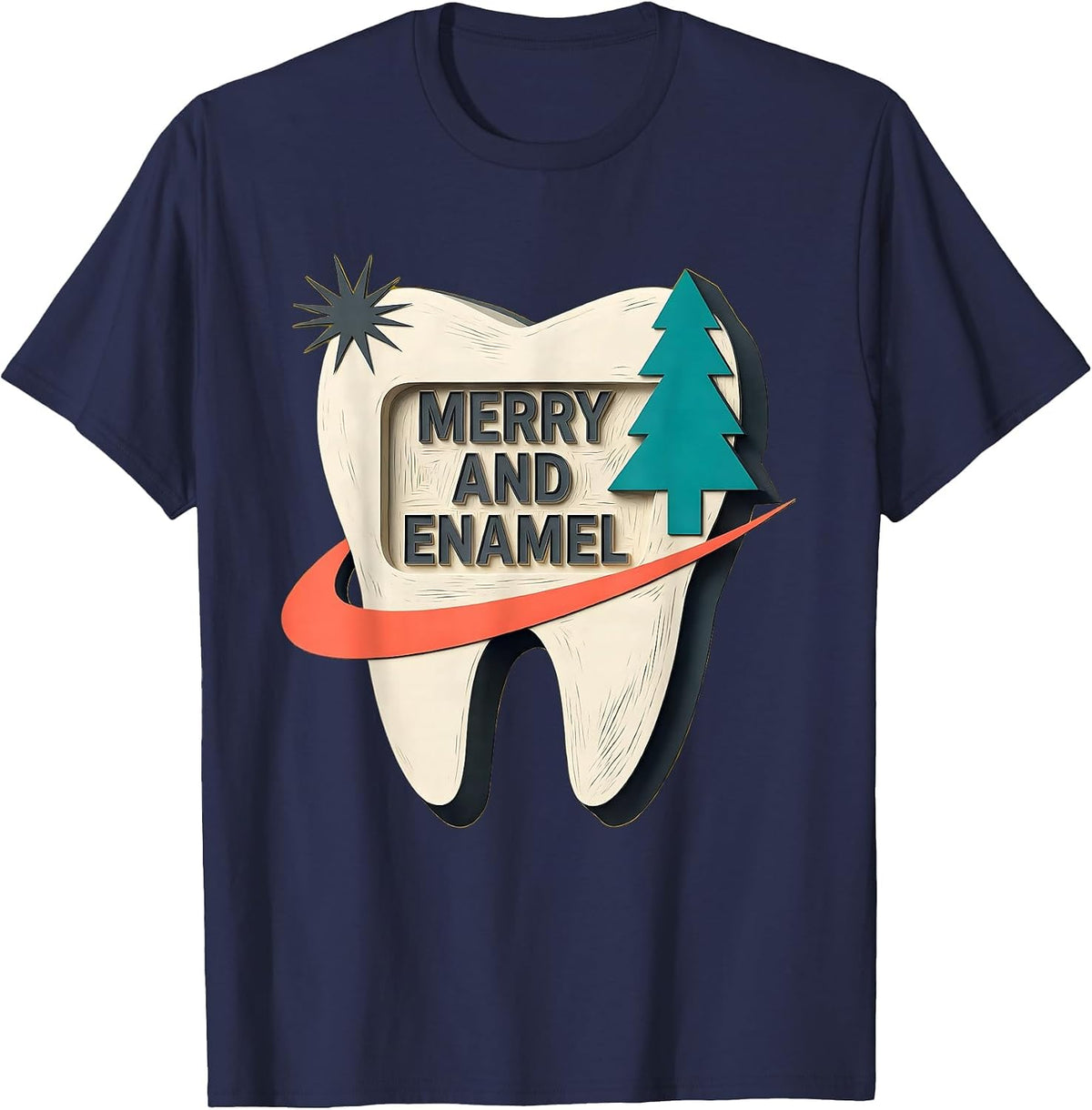 Merry and Enamel Midcentury Modern Dental Christmas Dentist T-Shirt - Navy Blue