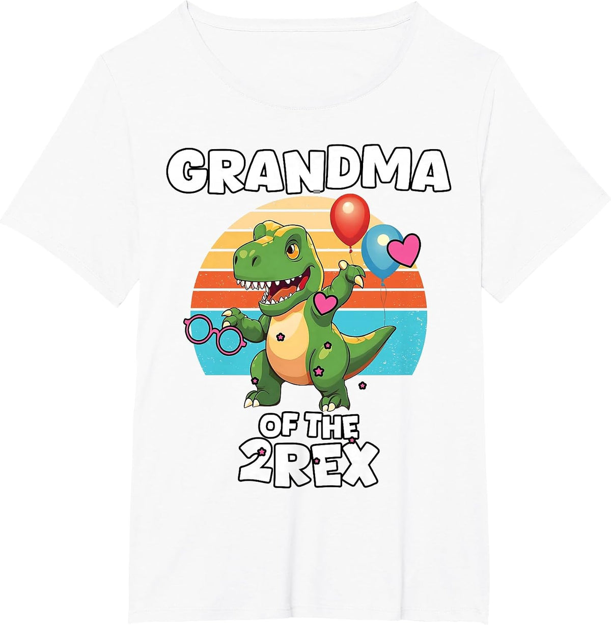 Grandma of The Two Rex Dinosaur Funny Birthday Saurus T-Shirt - White