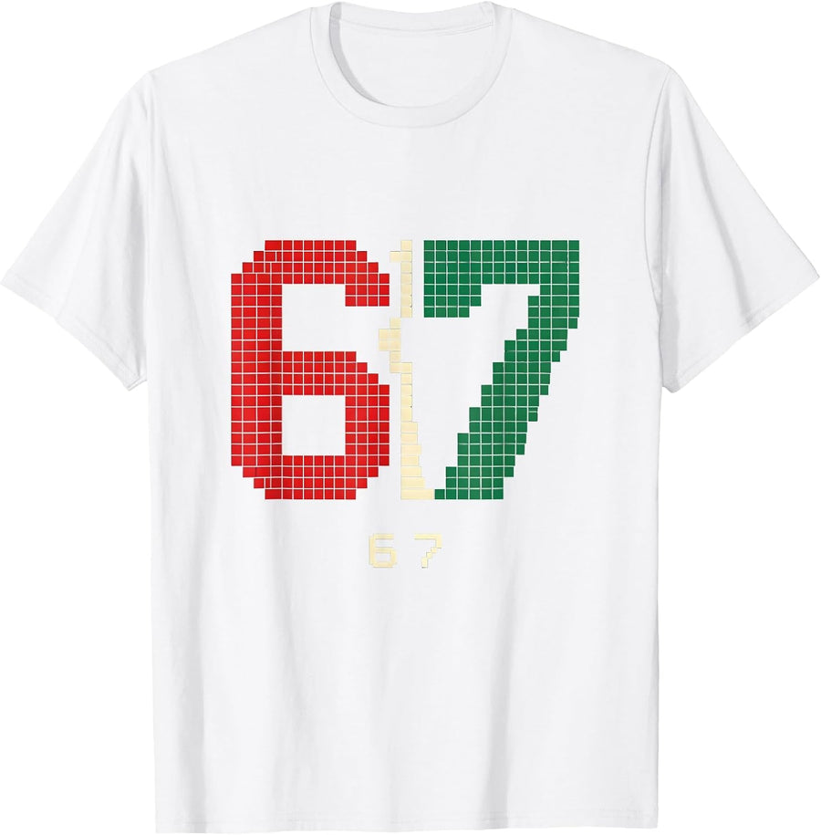Men's 6 7 Pixel Art Funny 67 Meme Christmas Gen Alpha Slang T-Shirt - White