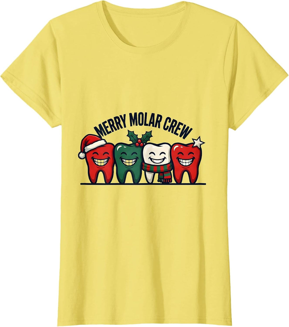 Merry Molar Crew Funny Dental Christmas Crew Gift T-Shirt - Lemon Yellow