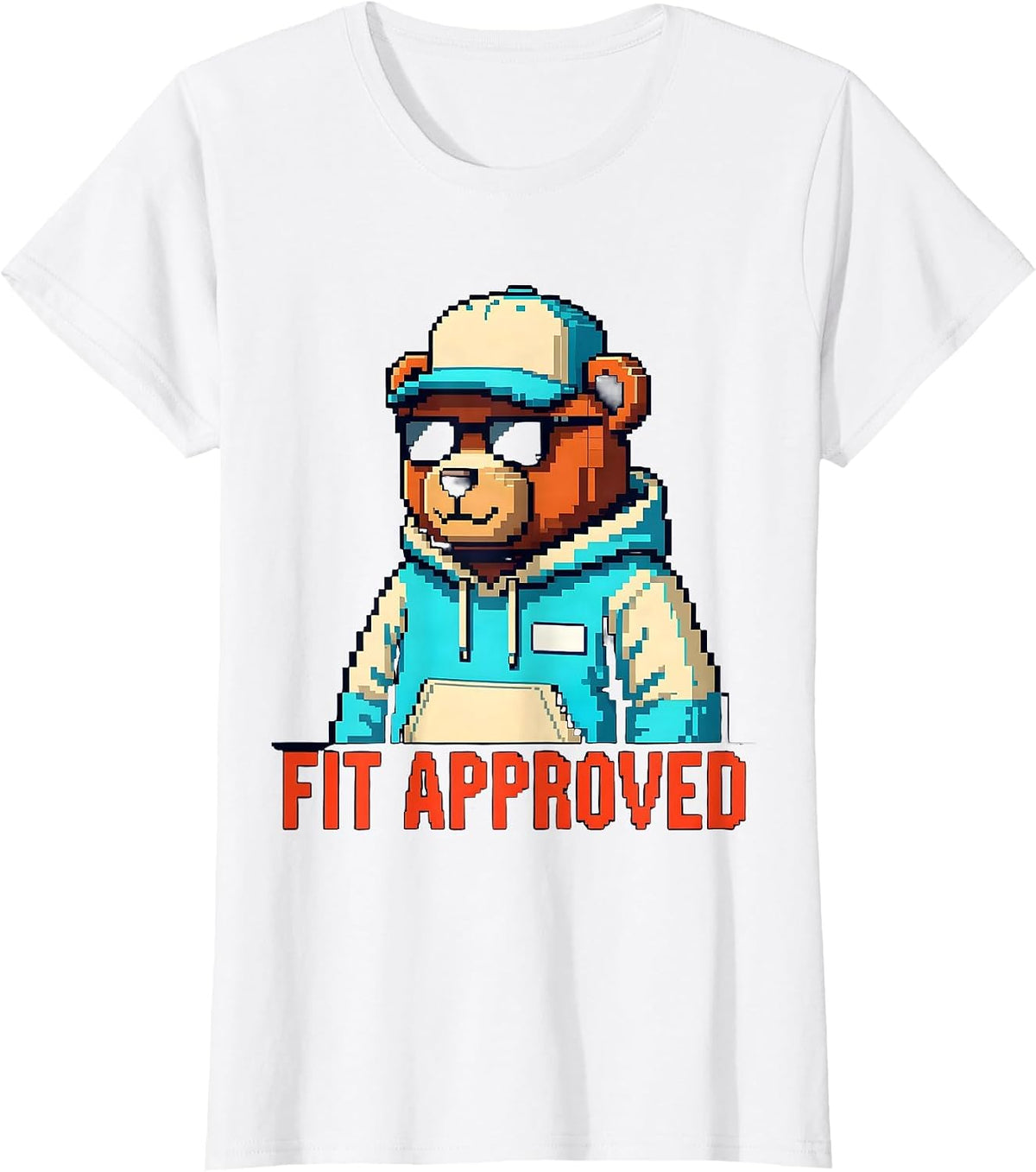 Women's Fit Approved Pixel Art Teddy Bear Hip Hop Streetwear Cute T-Shirt - White