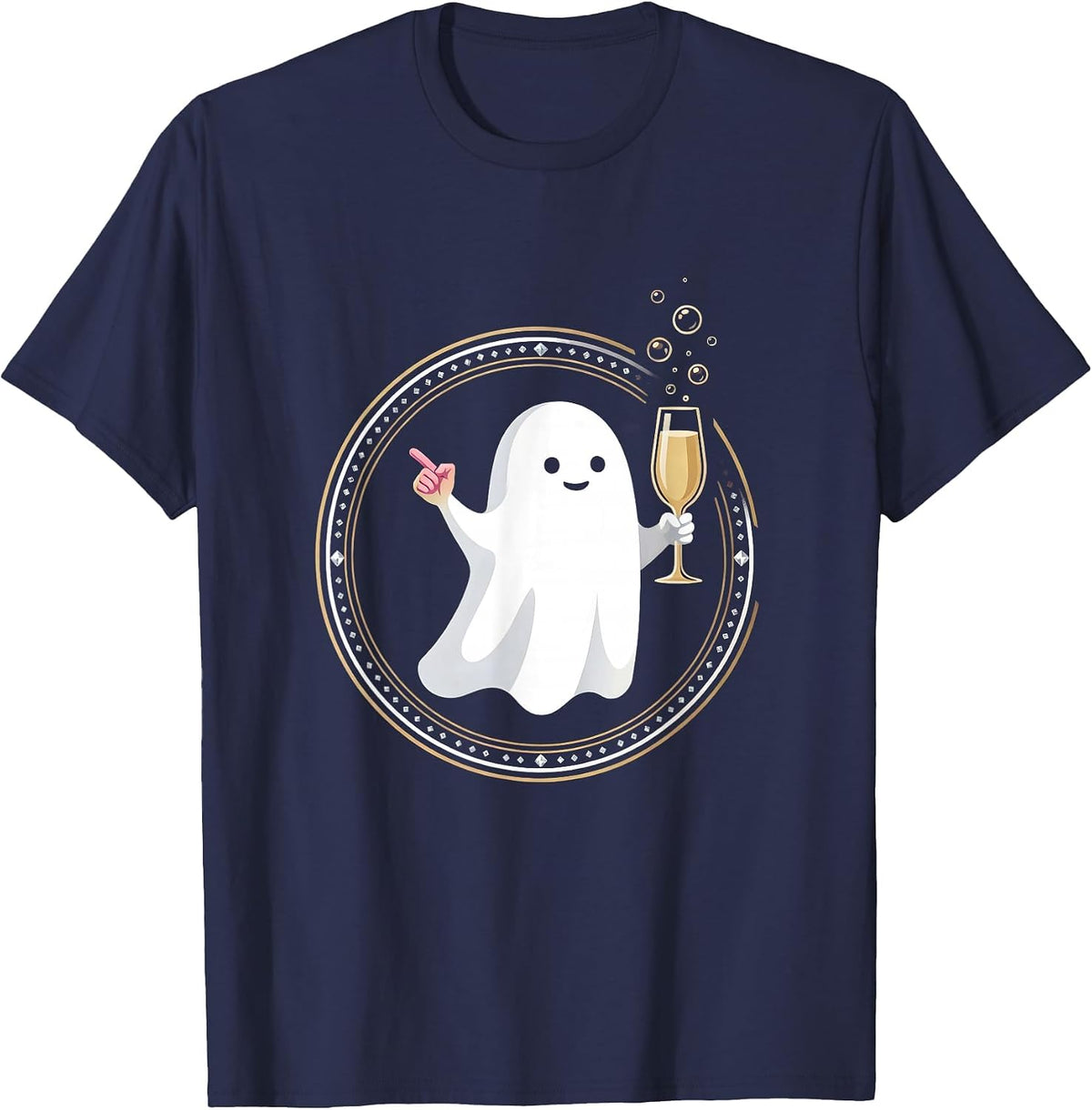 Men's Boo-Jee Ghost Sipping Champagne Illustration T-Shirt - Navy Blue