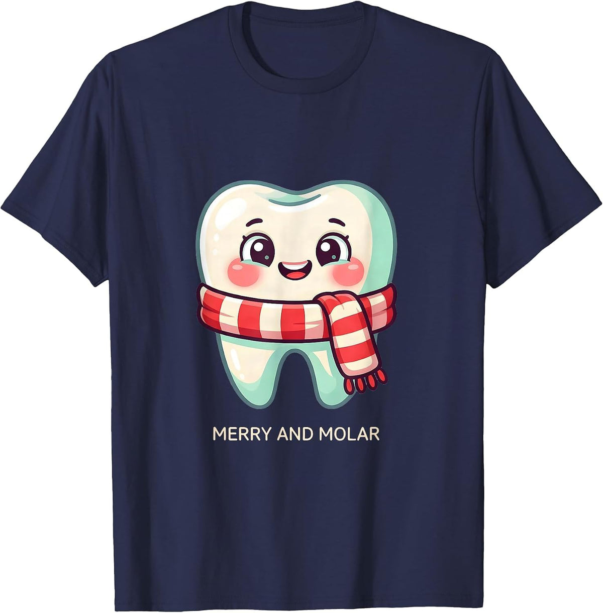 Merry and Molar Cute Kawaii Dental Christmas Dentist Dental T-Shirt - Navy Blue