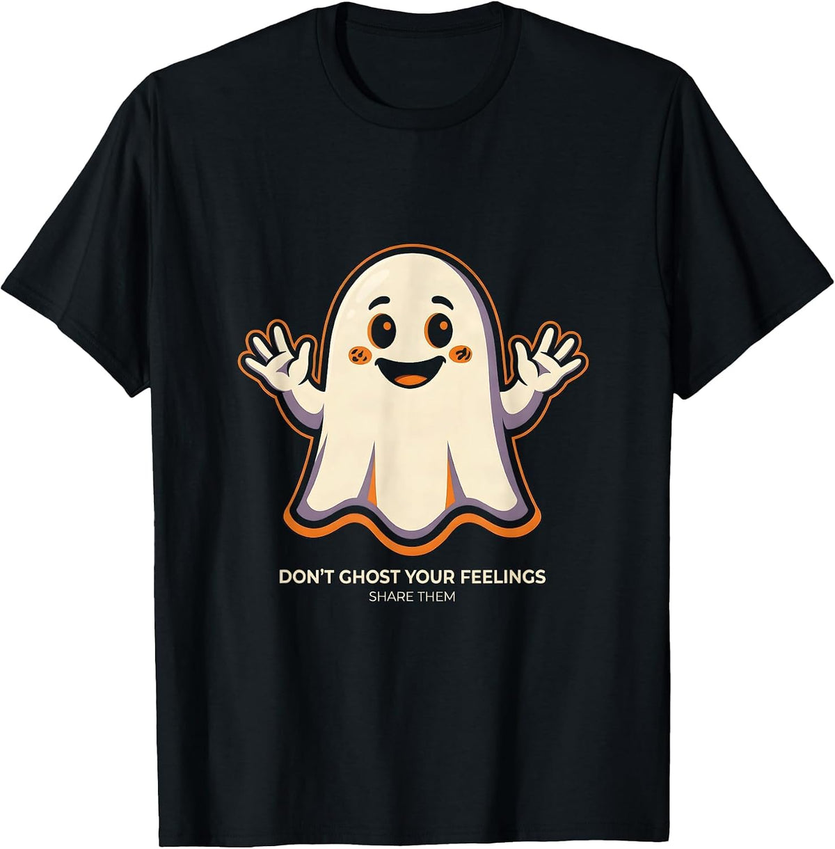 Men's Don't Ghost Your Feelings Share Them Mental Health Halloween T-Shirt - Black