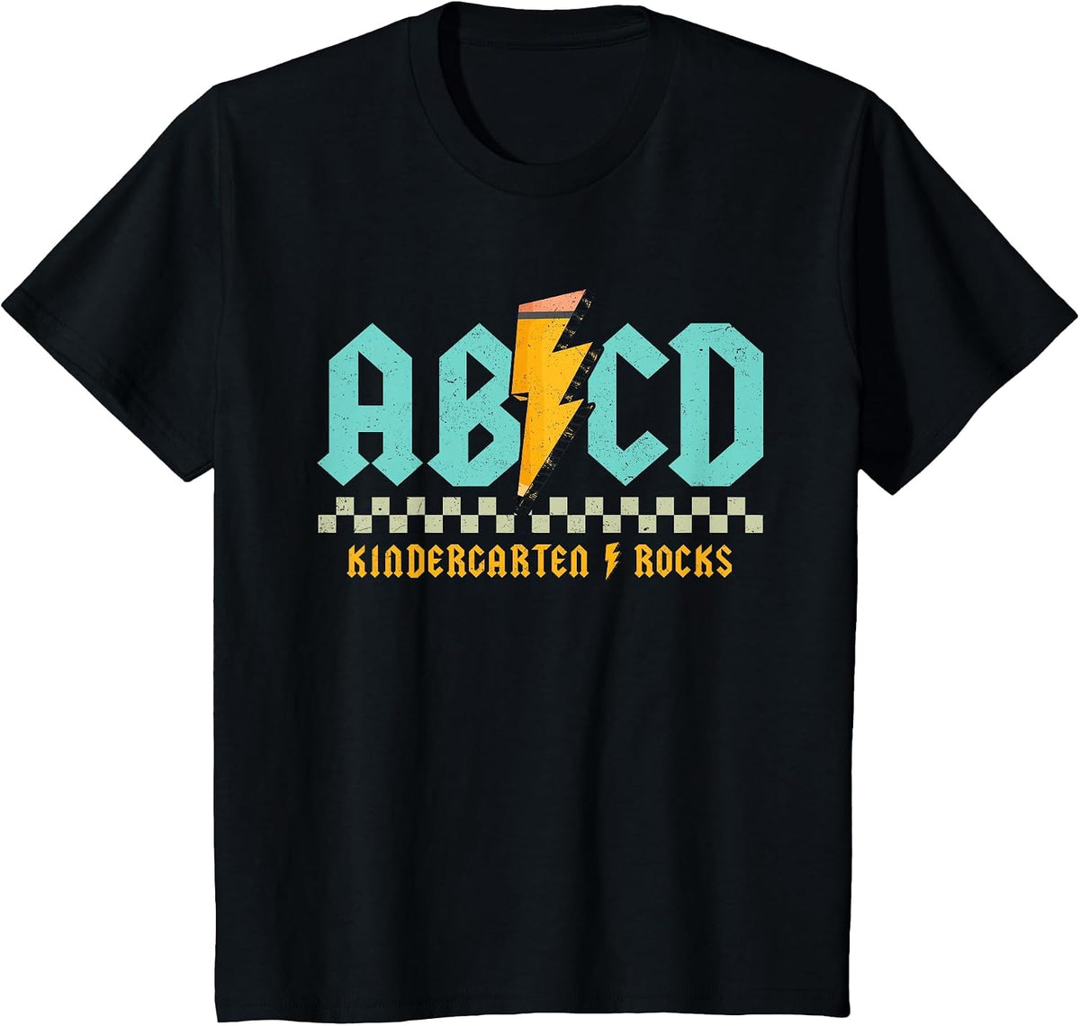 ABCD Kindergarten Rocks Pencil Lightning Students Teachers T-Shirt - Black
