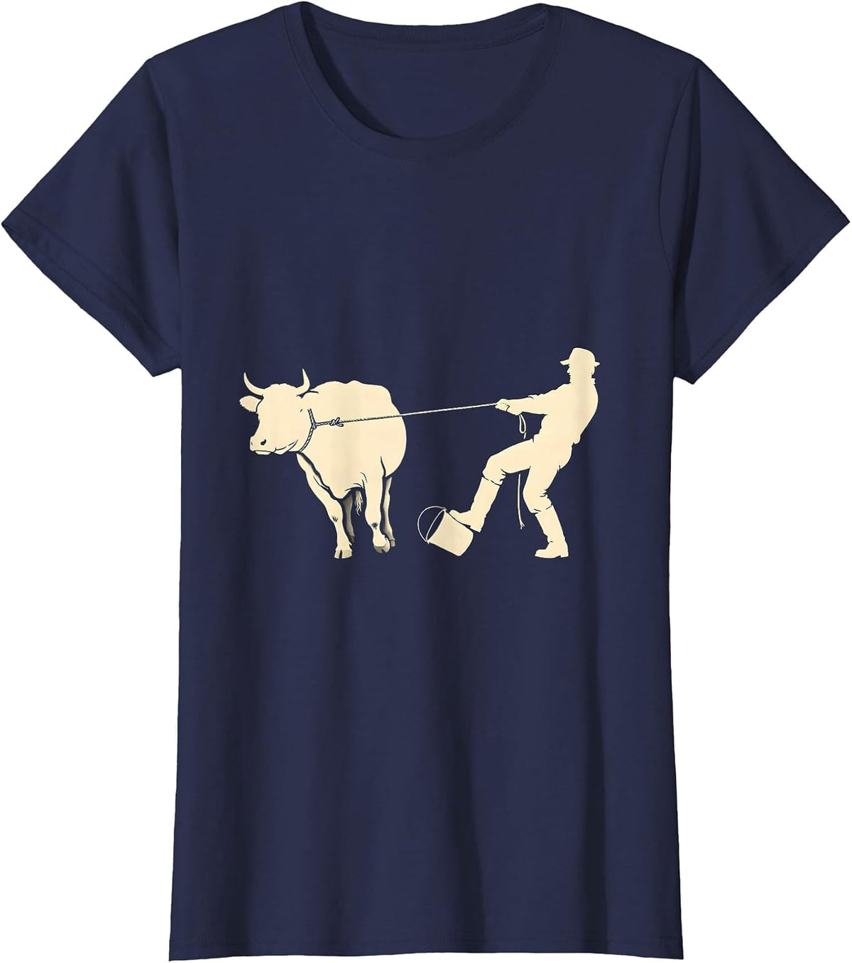 Women's Farmer vs Heifer Silhouette Funny Farm Life T-Shirt - Navy Blue
