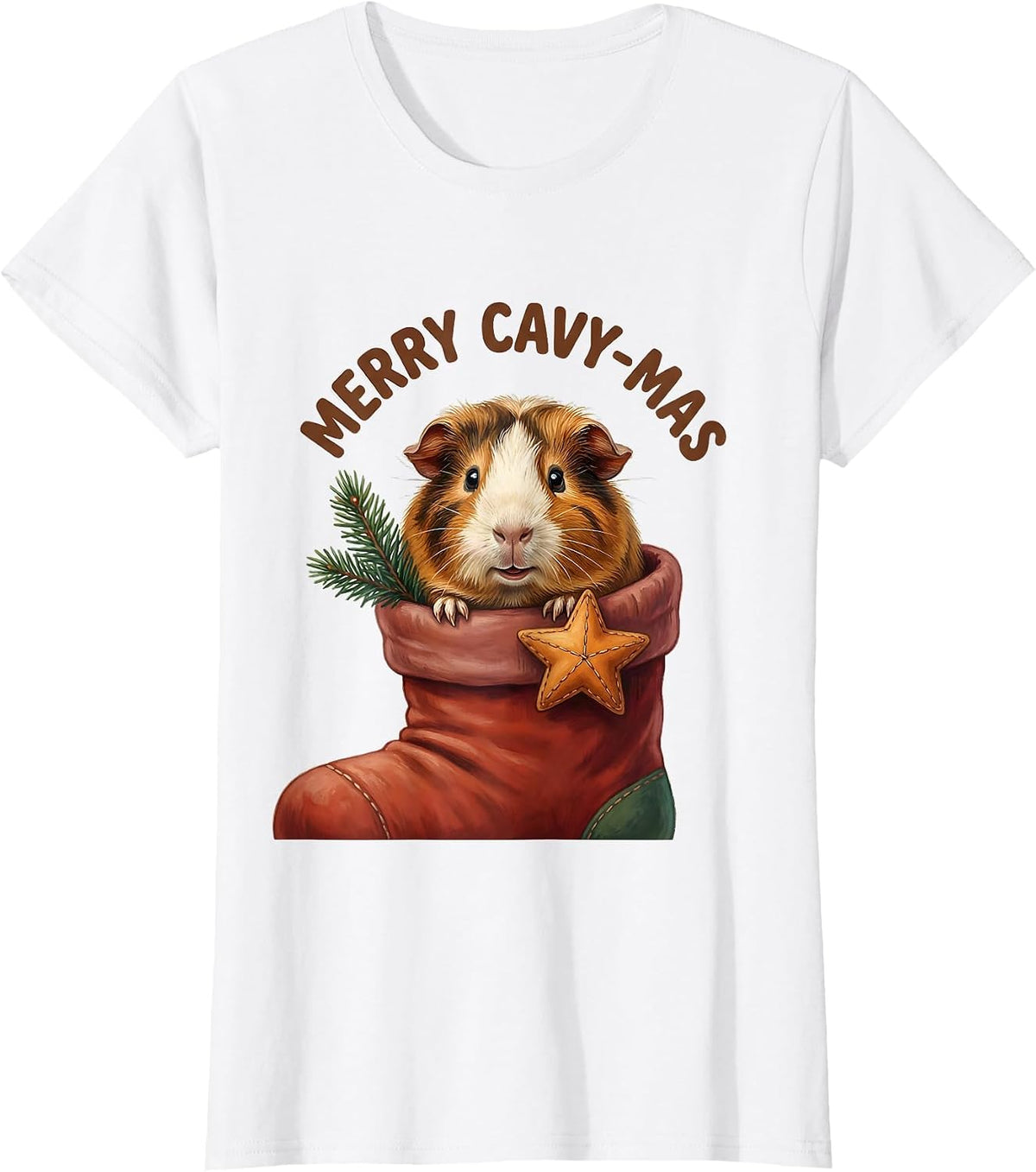 Women's Merry Cavy-mas Storybook Guinea Pig Christmas Pet Lover T-Shirt - White