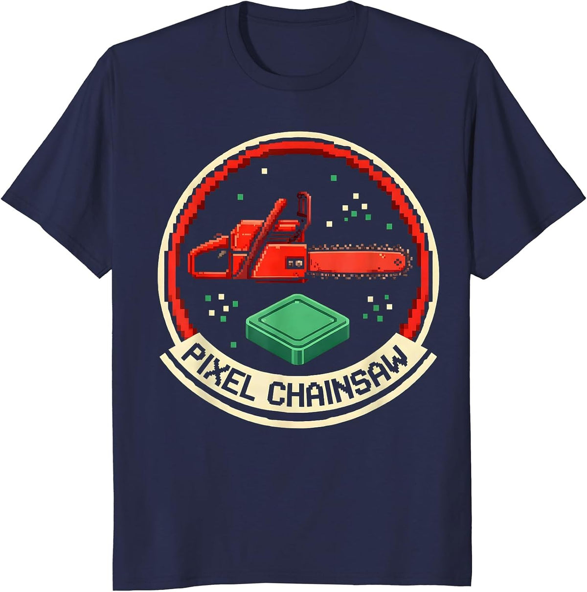 Pixel Chainsaw Retro Arcade Halloween Group Costume T-Shirt - Navy Blue