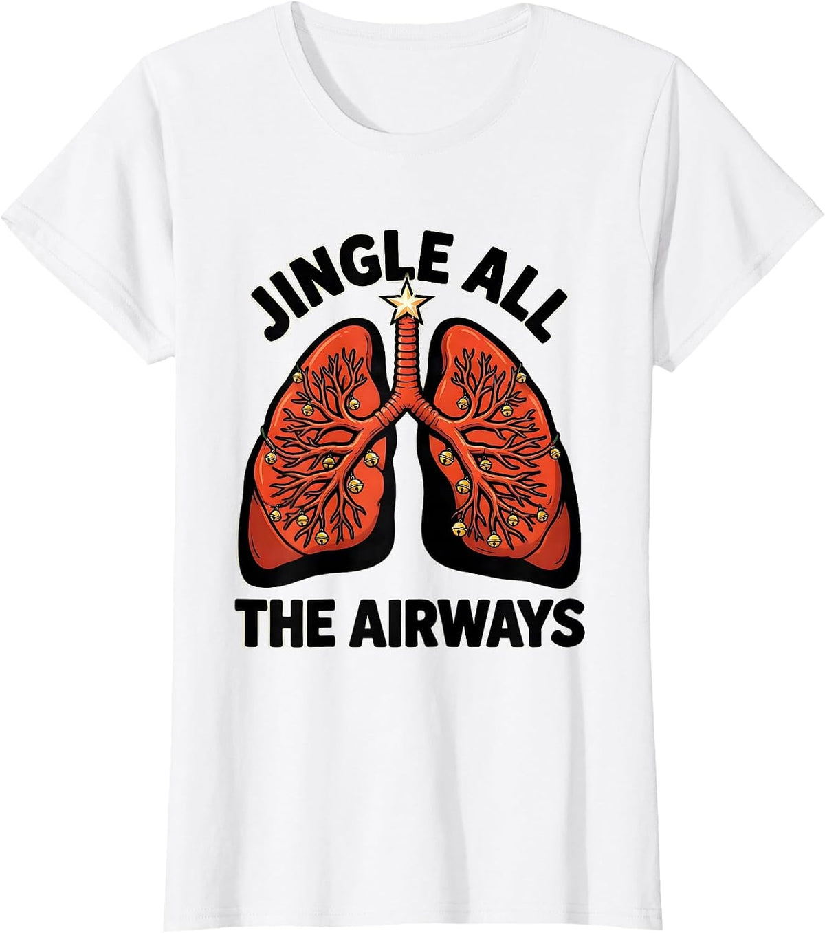 Women's Jingle All The Airways Cartoon Respiratory Therapist T-Shirt - White