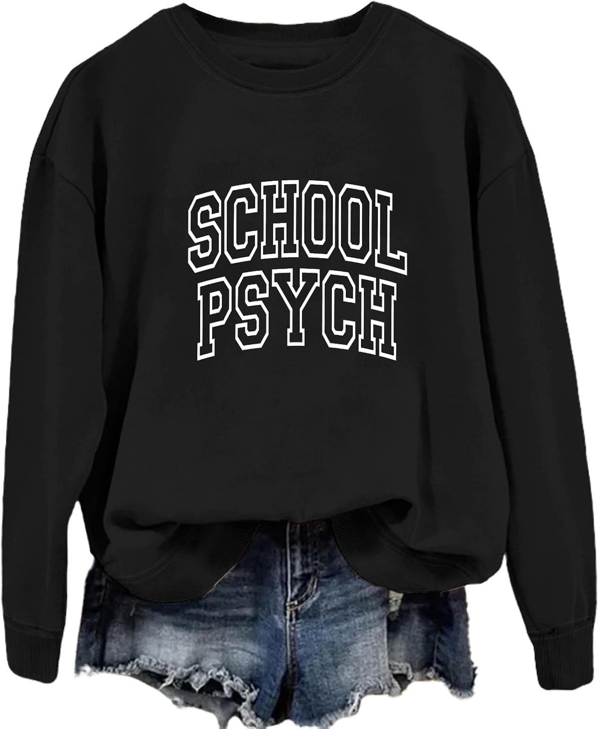 School Psych Sweatshirt Vintage Psychologist Shirts for Women Crewneck Long Sleeve Casual Loose Pullover Tops - Black