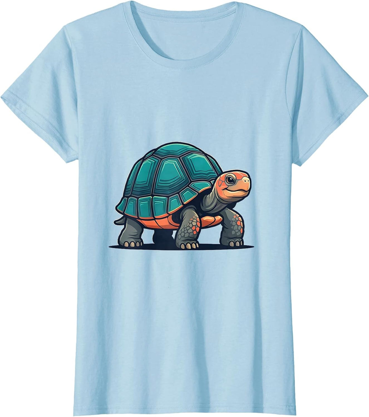 Women's Cheerful Tortoise Flat Vector Reptile Lover Novelty T-Shirt - Baby Blue