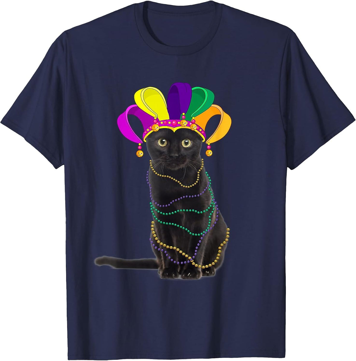 Black Cat Mardi Gras Party Shrove Tuesday Celebration Shirt T-Shirt - Navy Blue