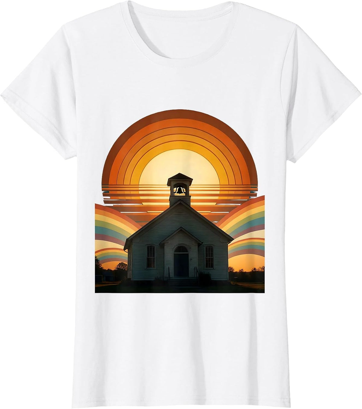 First Grade Teacher Schoolhouse Sunrise Design T-Shirt - White
