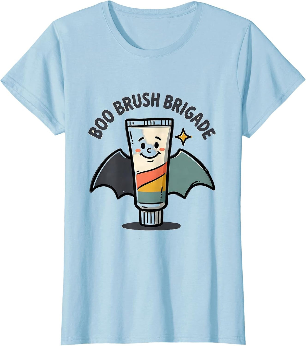 Women's Boo Brush Brigade Funny Dental Hygienist Halloween Costume T-Shirt - Baby Blue