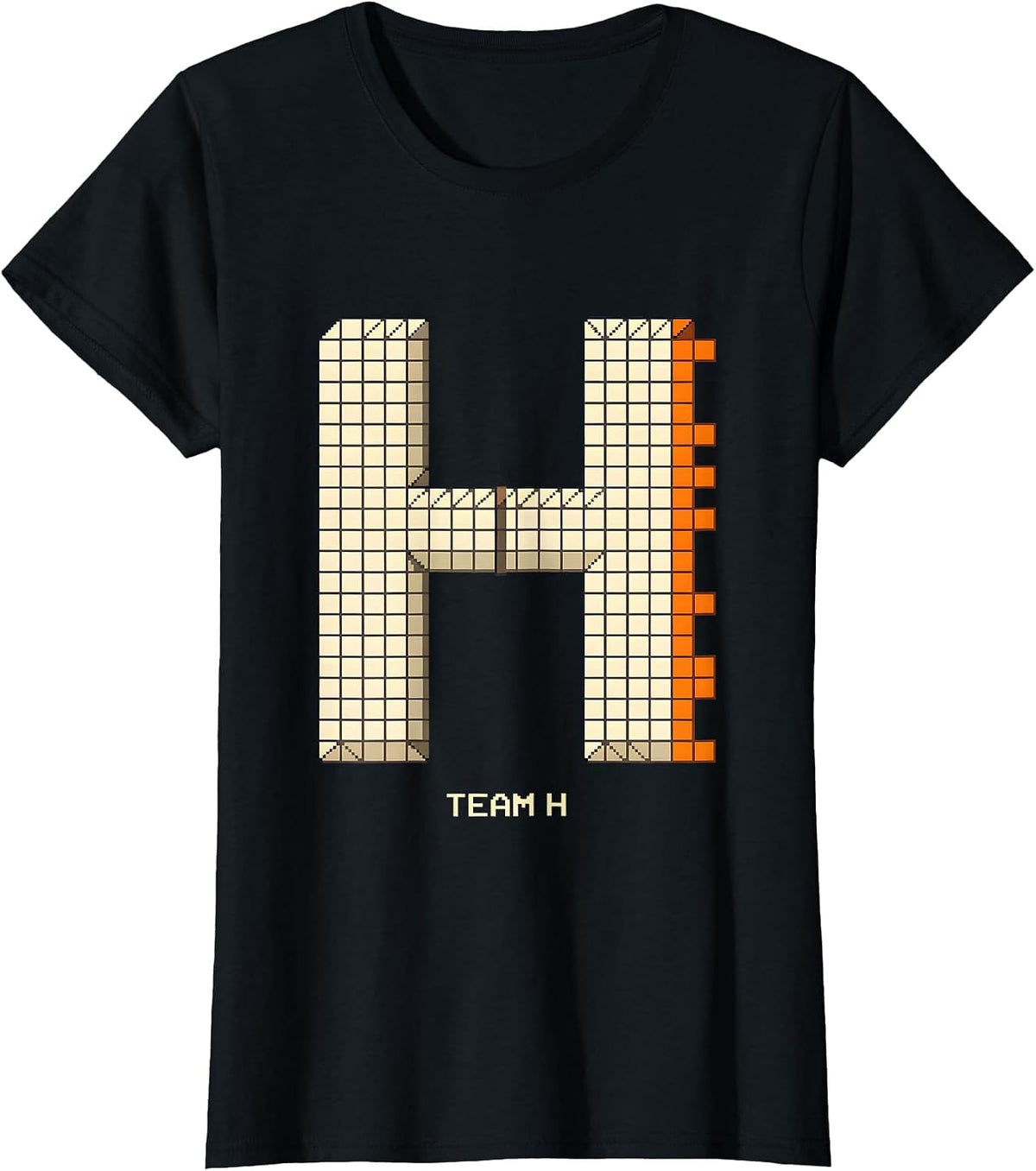 Team H Pixel Art Funny Group Halloween Matching Costume T-Shirt - Black