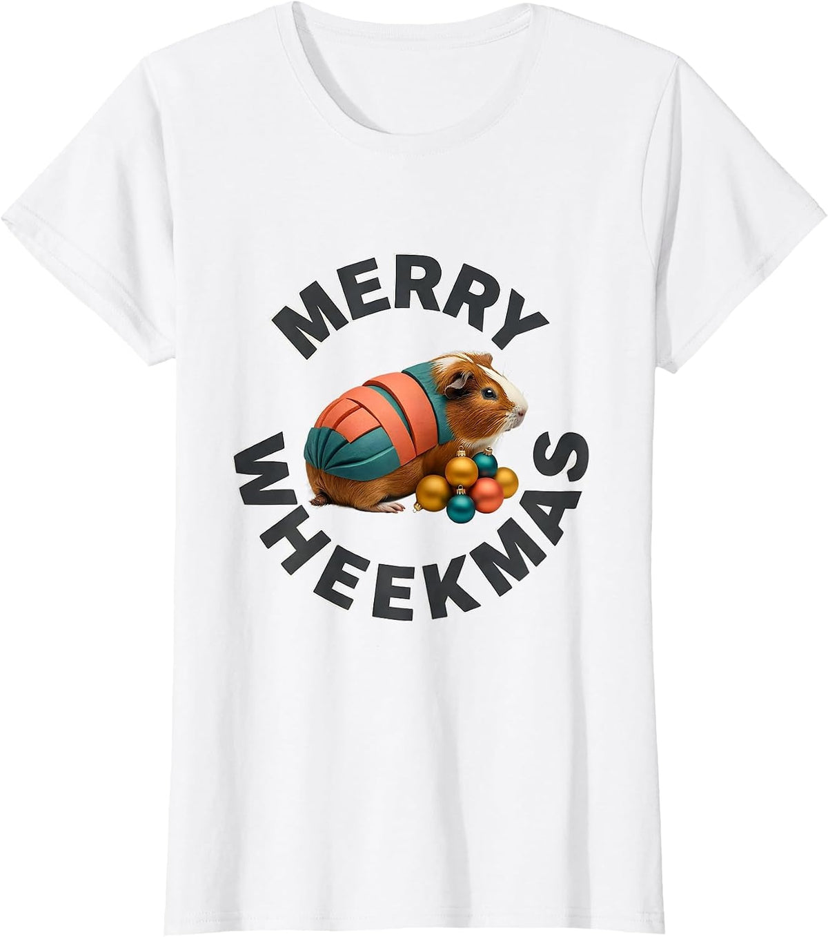 Merry Wheekmas Midcentury Modern Guinea Pig Christmas Humor T-Shirt - White