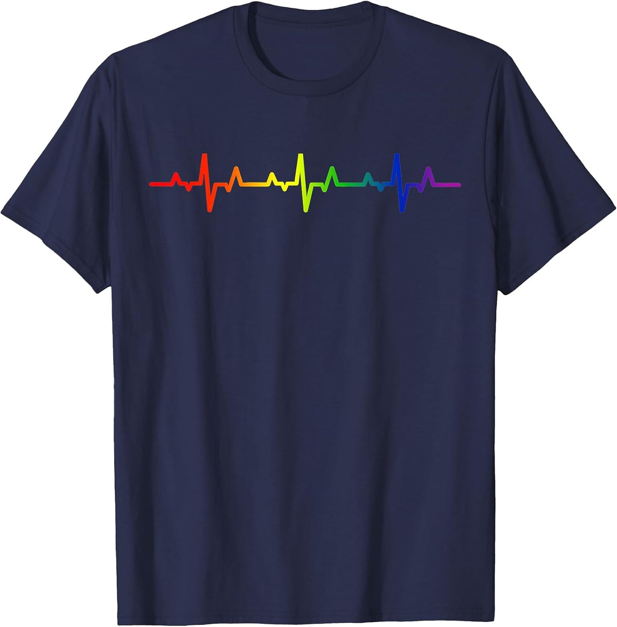 Gay Heartbeat Pride Rainbow Flag LGBTQ T-Shirt - Navy Blue