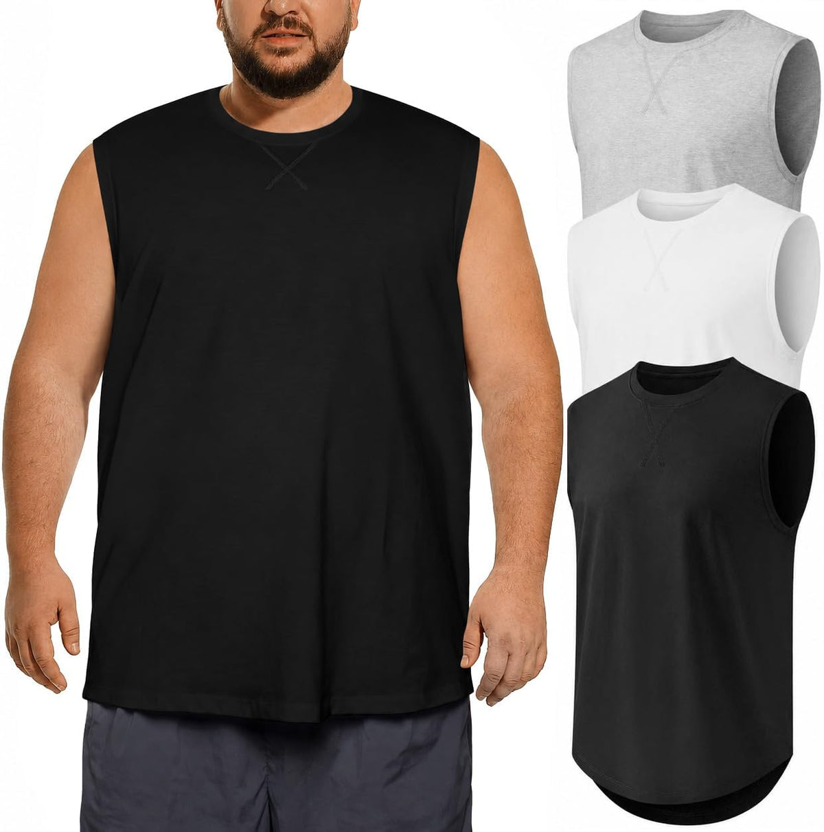 Men's Big and Tall Tank Top 3XL-8XL, Sleeveless Muscle Shirt - Black\/White\/Dark Gray(3 Pack)