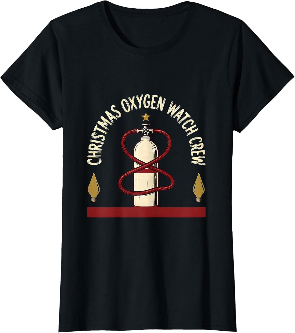 Christmas Oxygen Watch Crew Funny Respiratory Therapist RT T-Shirt - Black