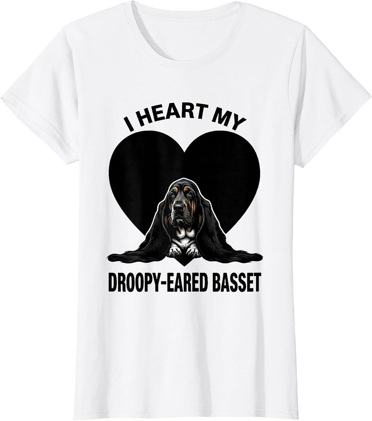 Women's I Heart My Droopy-Eared Basset Funny Basset Hound Pet Lover T-Shirt - White