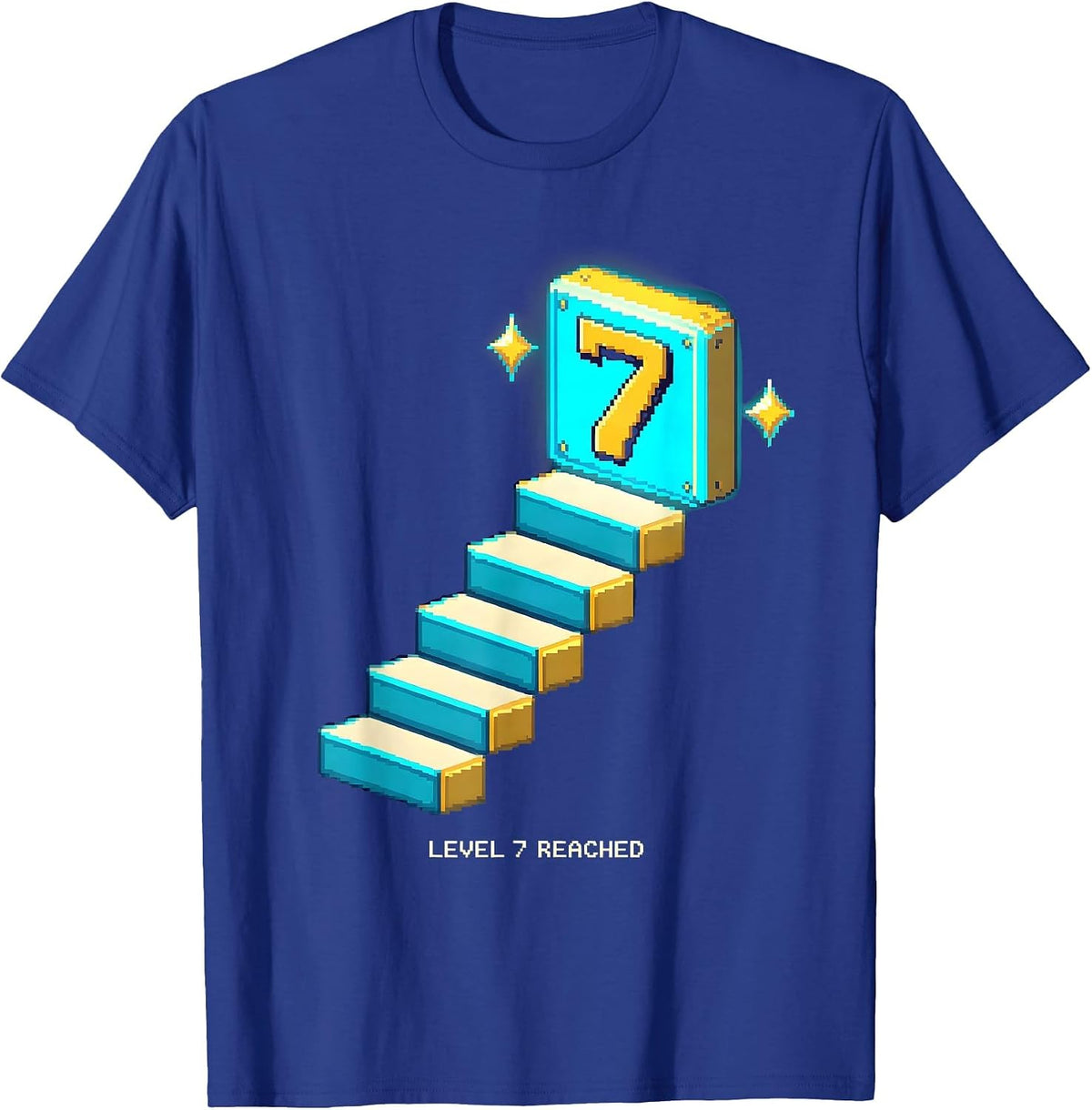 Level 7 Reached Pixel Art 7th Birthday Kids Gaming T-Shirt - Royal Blue