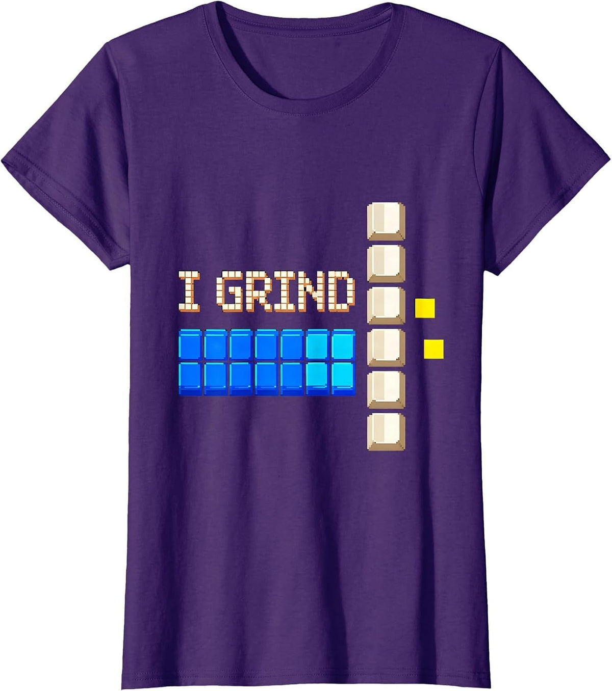 Women's I Grind Pixel Art Funny PC Gamer Nerd Humor T-Shirt - Purple