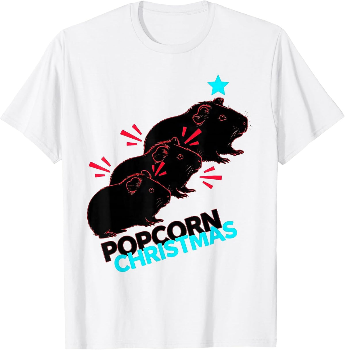 Men's Popcorn Christmas New Wave Guinea Pig Owner Pet Lover Humor T-Shirt - White