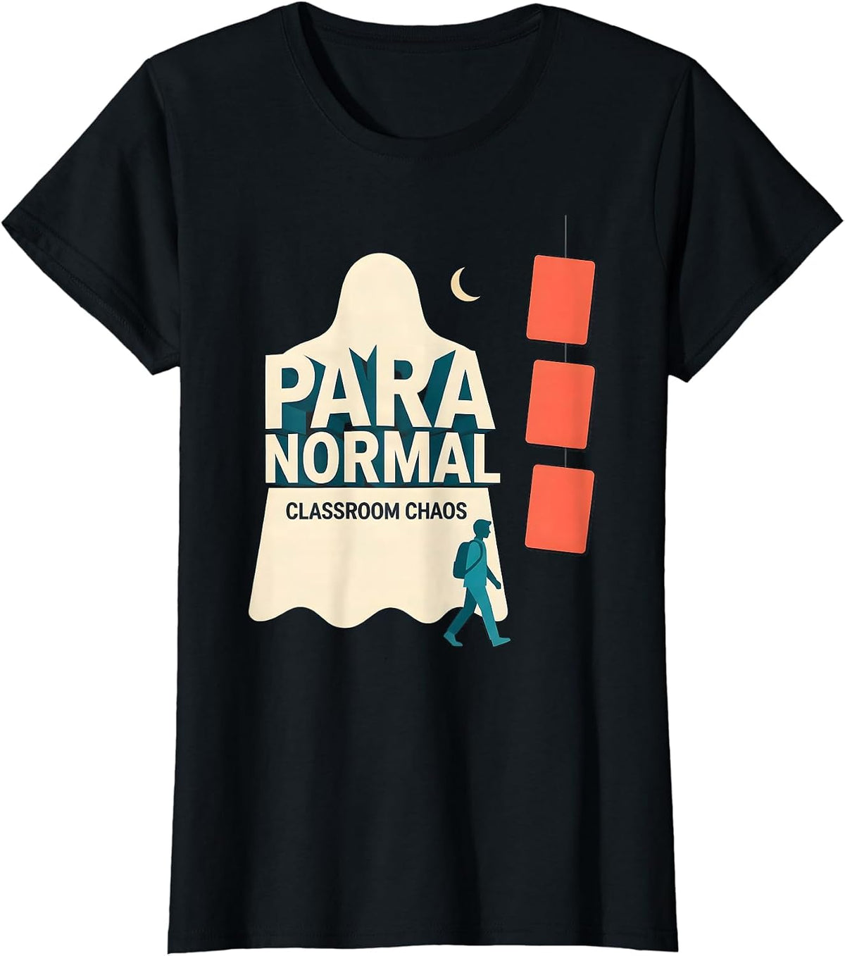 Women's Para Normal Classroom Chaos Funny Ghost Paraprofessional T-Shirt - Black